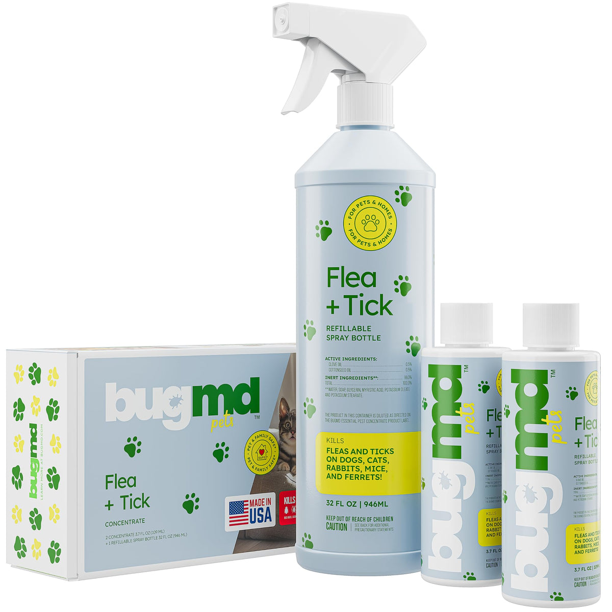 Bugmd Flea And Tick Concentrate (3.7 Oz, 2 Pack)- Essential Oil-Powered Formula, Controls Fleas, Ticks, Mites In Dogs, Cats, And