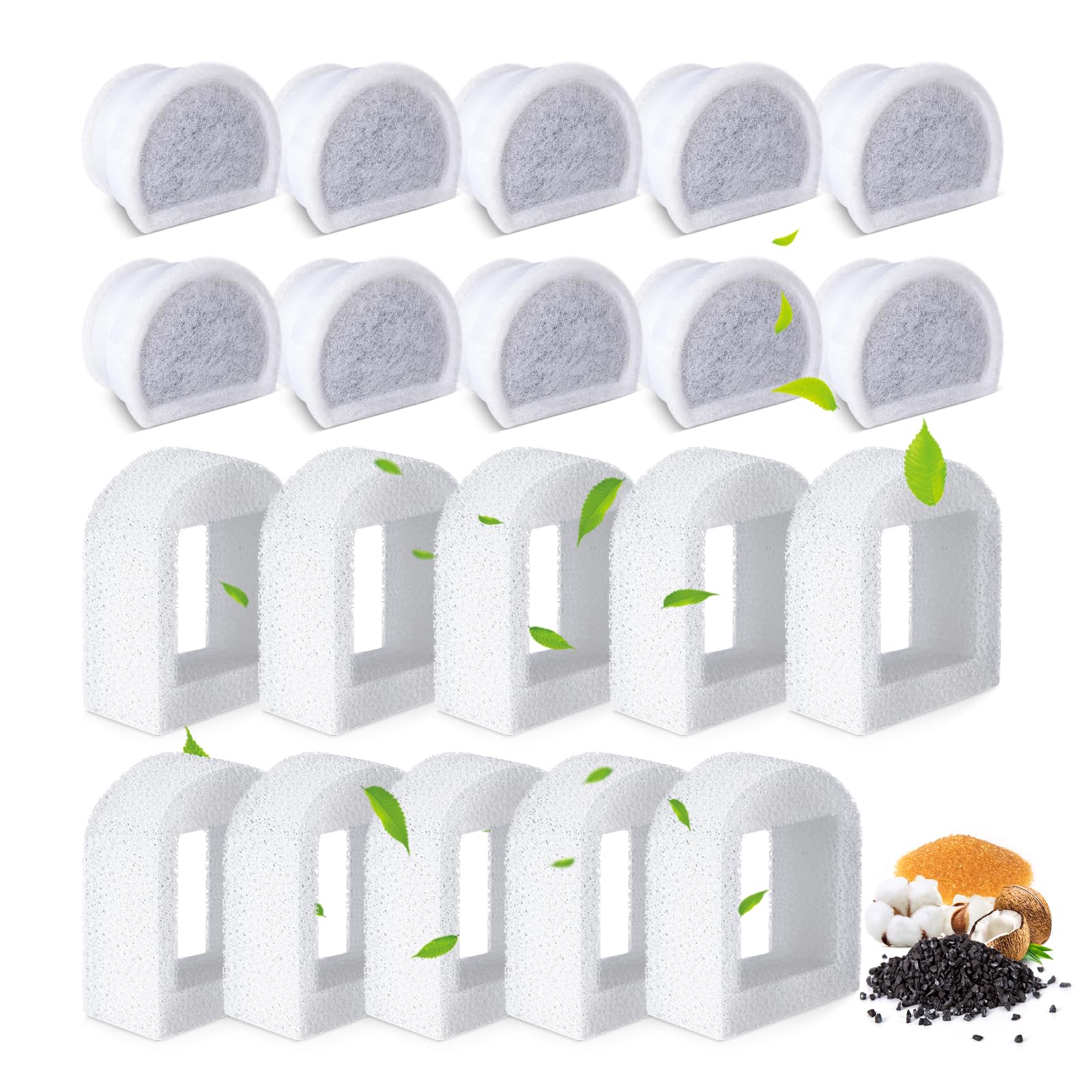 20 Pcs Cat Water Fountain Filters Replacment Compatible With Petsafe Drinkwell Fountains, 10 Replacement Carbon Filters & 10 Rep