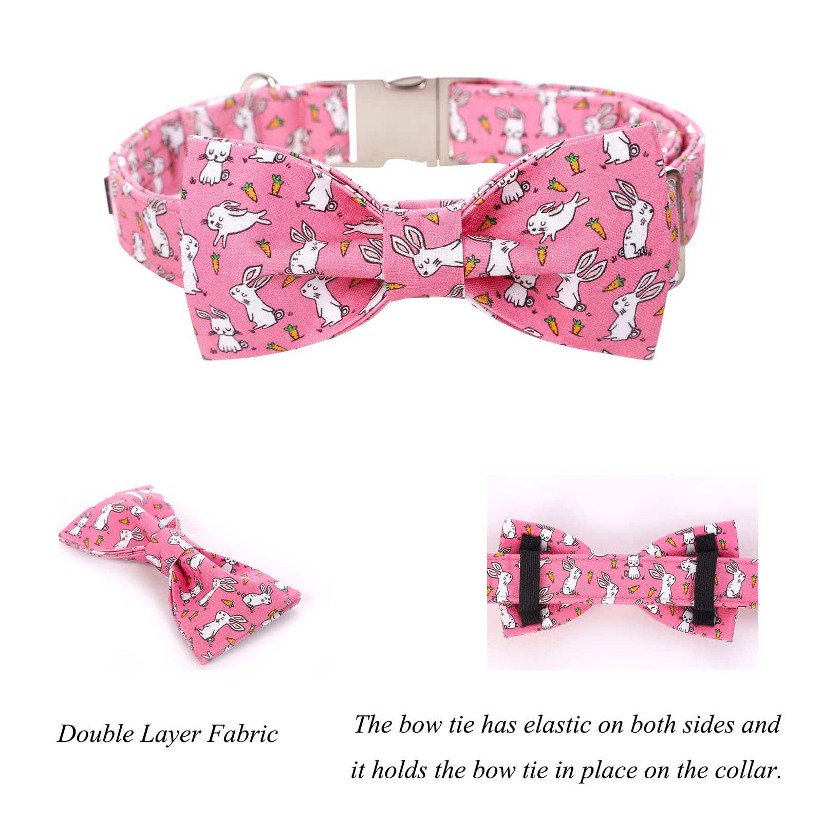 Lionet Paws Easter Dog Collar With Bowtie, Cute Bunny Rabbit Carrot Bowtie Collar With Metal Buckle For Dogs And Cats, Adjustabl