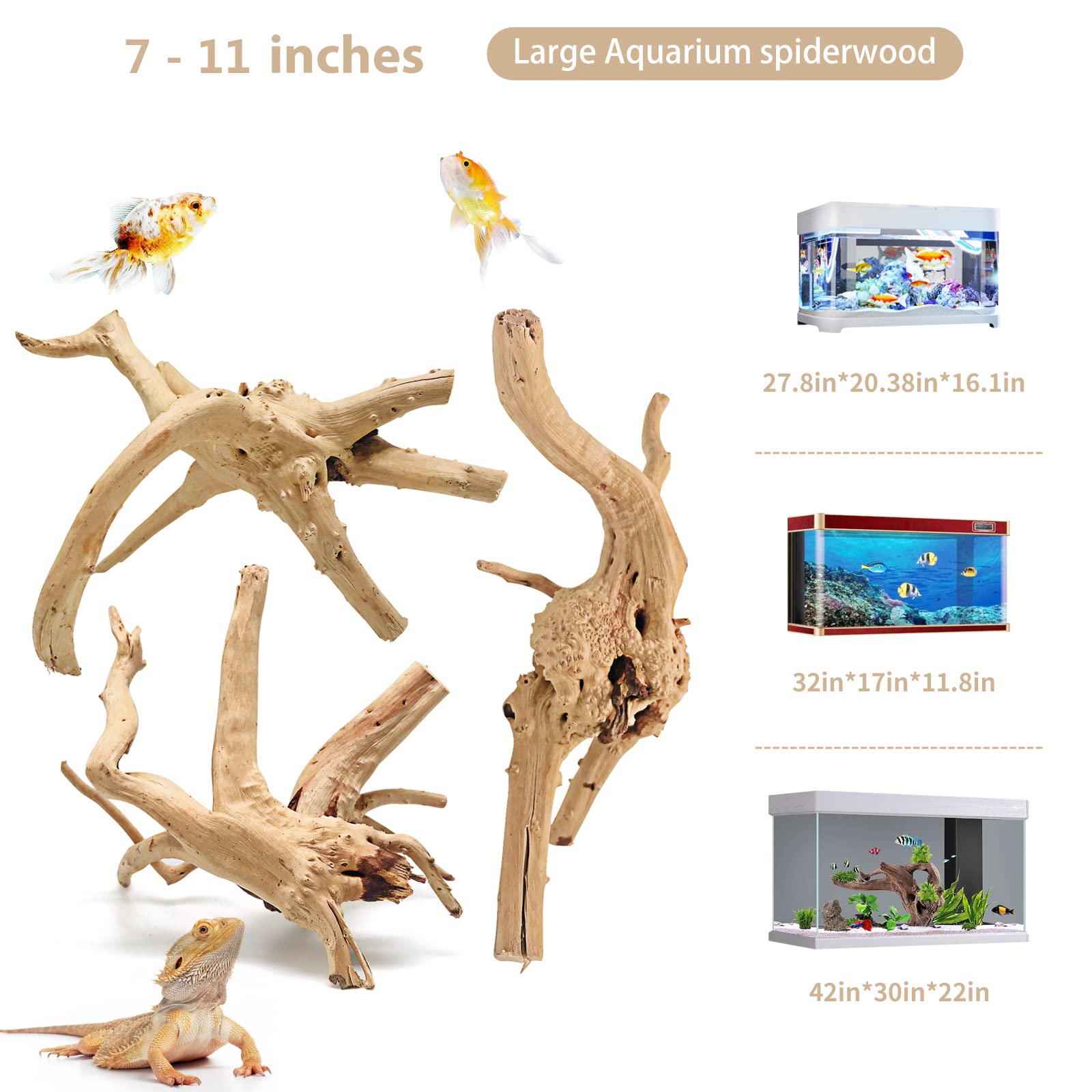 Wdefun Driftwood For Aquarium Decor 7-11 Inch Length Large Spider Wood Ornament Natural Branches For Fish Tank Decorations 3 Pcs