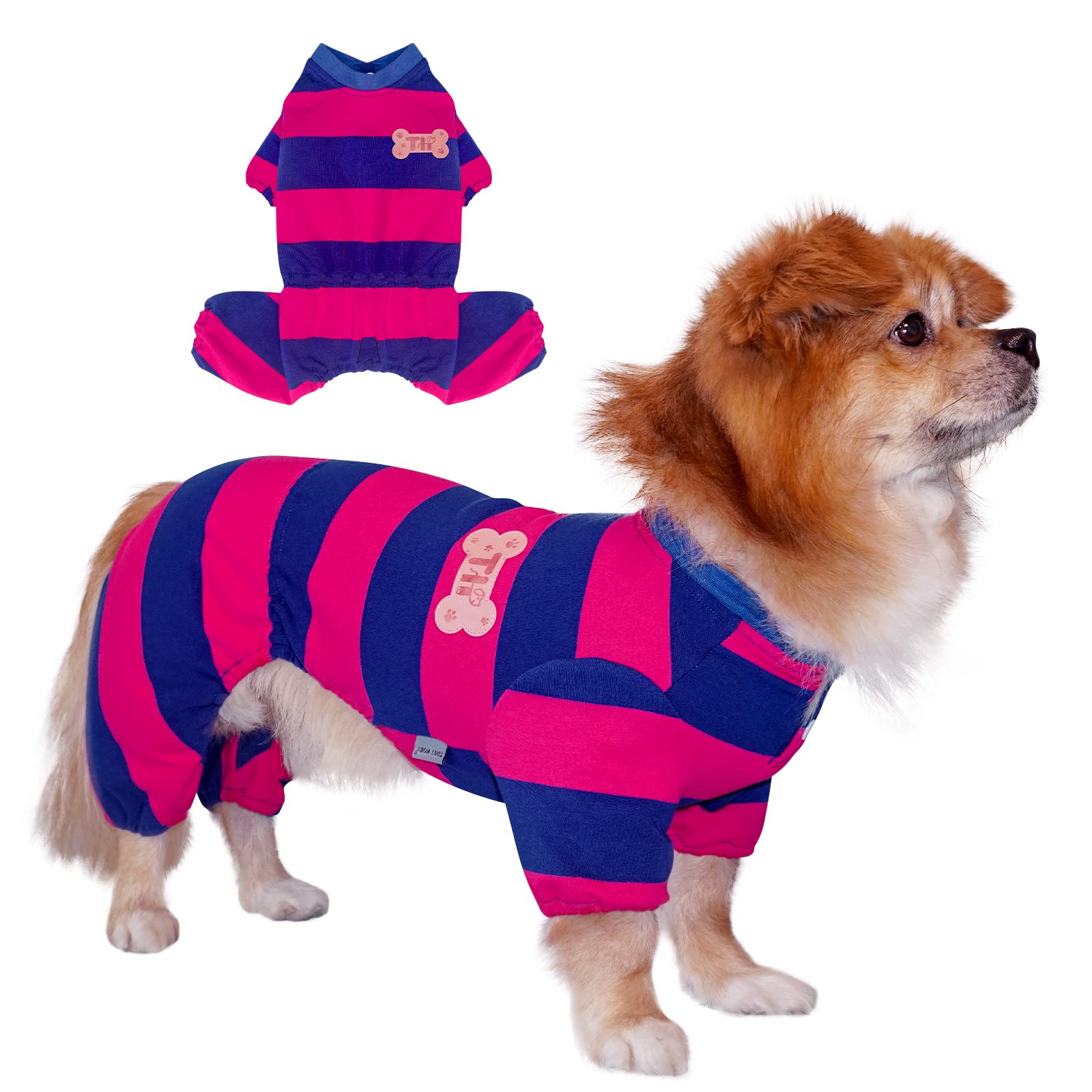 Tony Hoby Dog Shirt, Dog, 4 Legged Dog Jumpsuit With Baseball Uniform Collar, Pet Clothes For Small Medium Dog (Sapphire Blue&Rose, Xs)