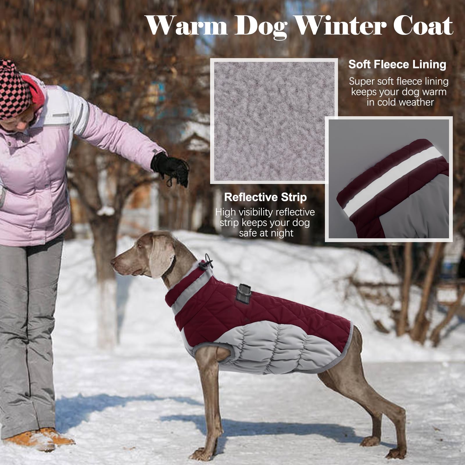 Lelepet Warm Winter Dog Coat - Xs, Waterproof, Padded, Windproof, Reflective, Fleece Jacket With Harness For Small Dogs, Wine Re