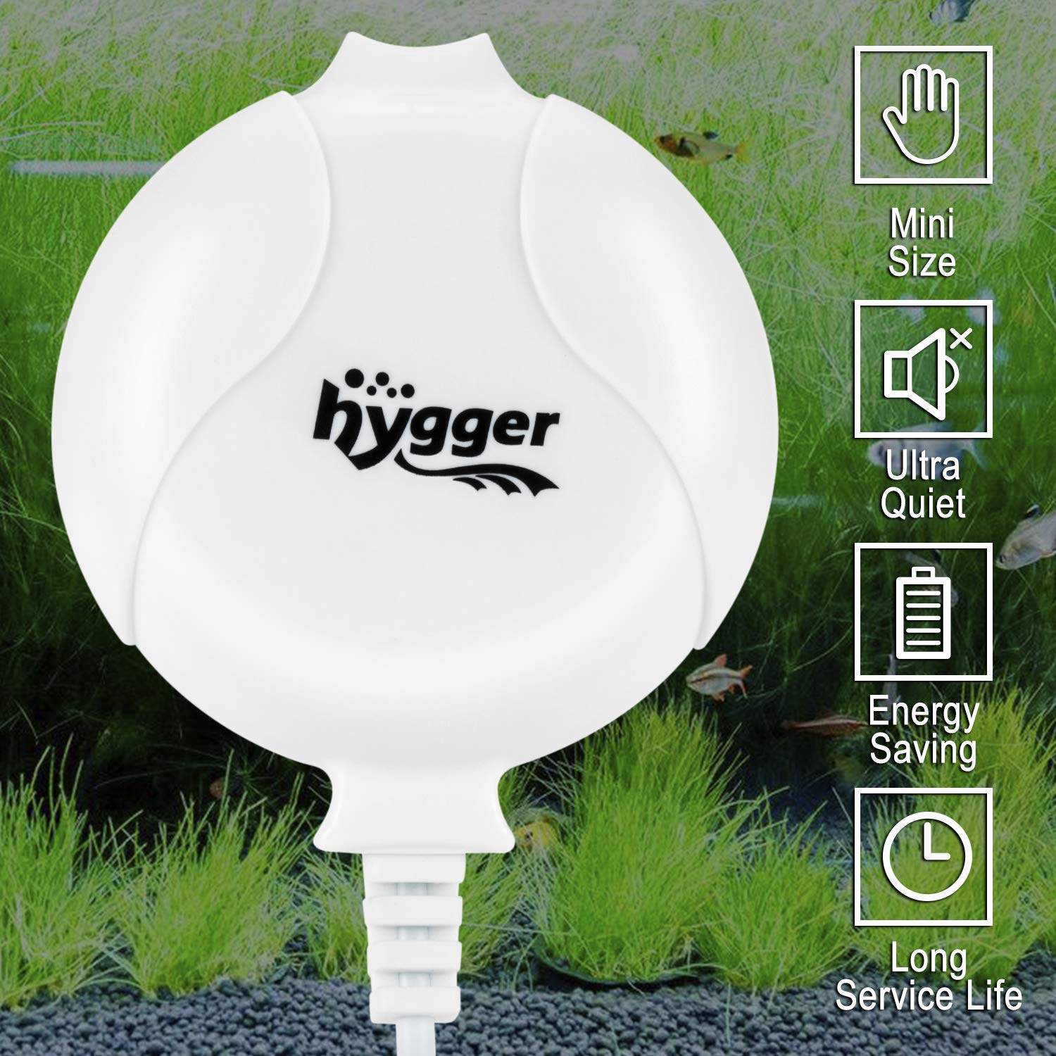 Hygger Quiet Aquarium Air Pump 1.5 Watt Energy Saving Mini Oxygen Pump For 1-15 Gallon Fish Tank With Accessories White