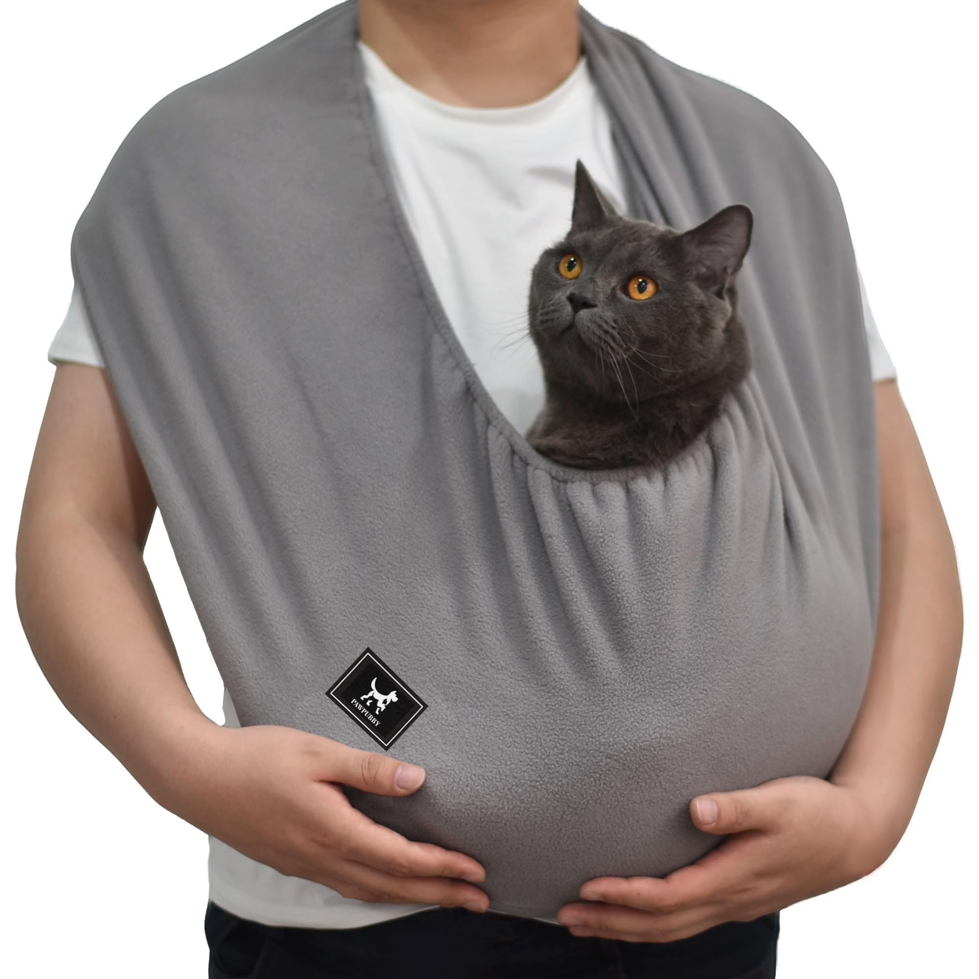 PAWPUBBY Polar Fleece Cat Sling Carrier (Large - for People 180cm+ & Pets 10-18 lbs) - Fixed Elastic Strap Pet Cuddle Bag for In