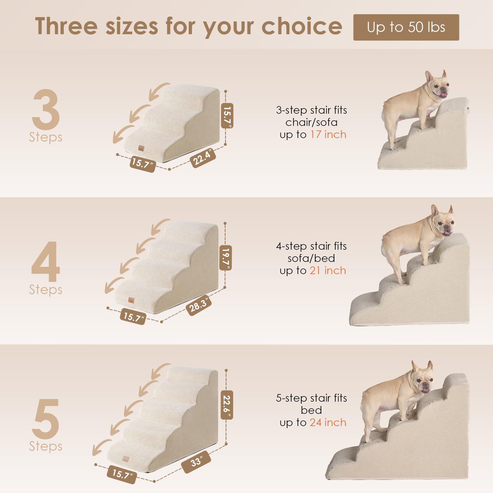 Eheyciga Curved Dog Stairs Ramp For High Beds 19.7' H, 4-Step Dog Steps For Small Dogs And Cats, Pet Stairs For High Bed Climbing, Non-Slip Balanced Pet Step Indoor, Beige