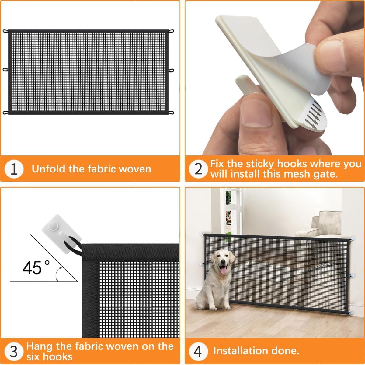 Dog Gate Indoor Pet Gates For Stairs: Dogs Screen Mesh Gate For The House Magic Gate For Kitchen Doorways Hallway Stairways Safety Porch Yard 30 Inch Tall, 55 Inch Wide