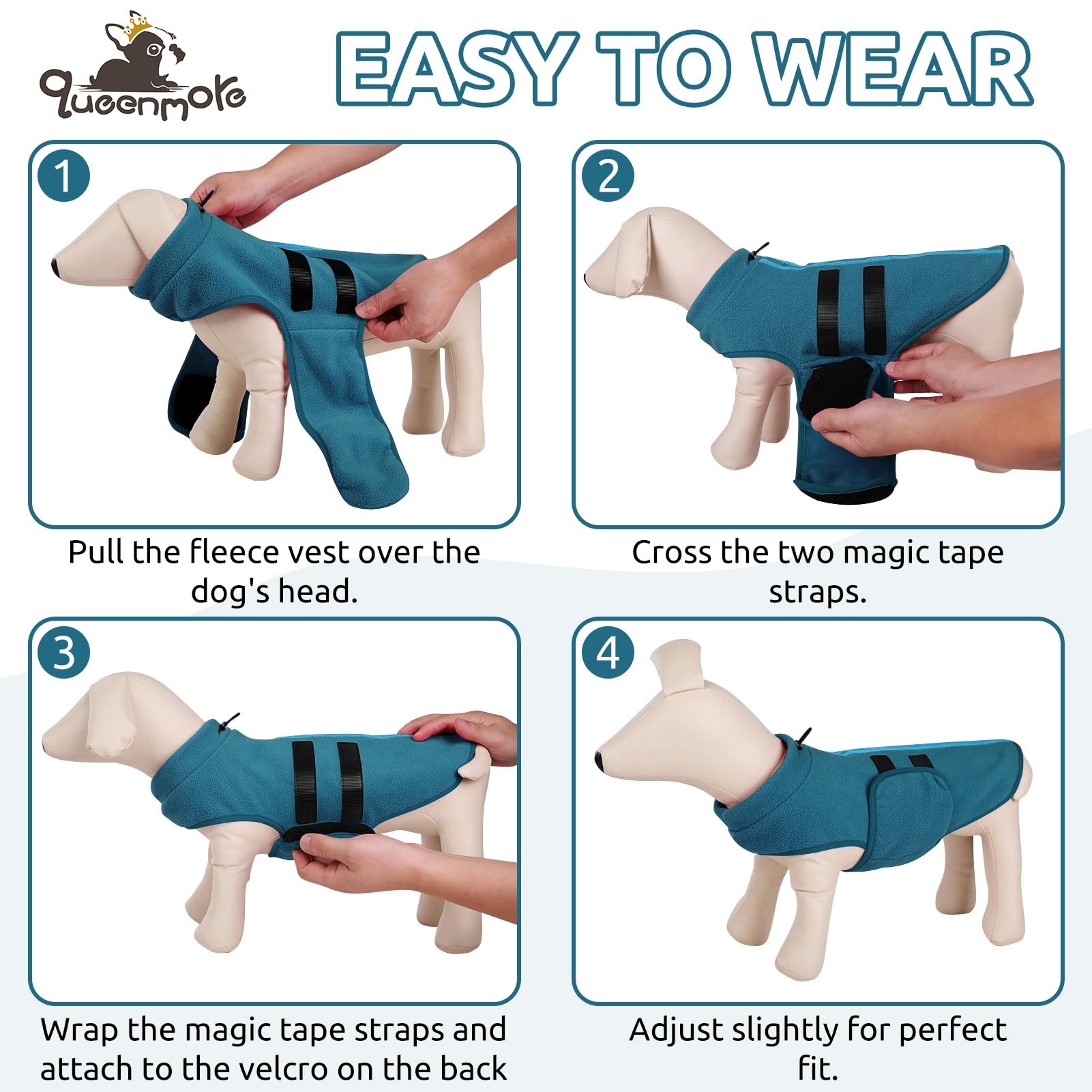 Queenmore Small Dog Sweaters, Soft Fleece Vest Pullover Dog Jacket With Leash Hole, Warm Winter Dog Clothes Cold Weather Doggy Dachshund Sweater For Small Dogs Cats Boy Or Girl (Peacock-Blue, Xs)