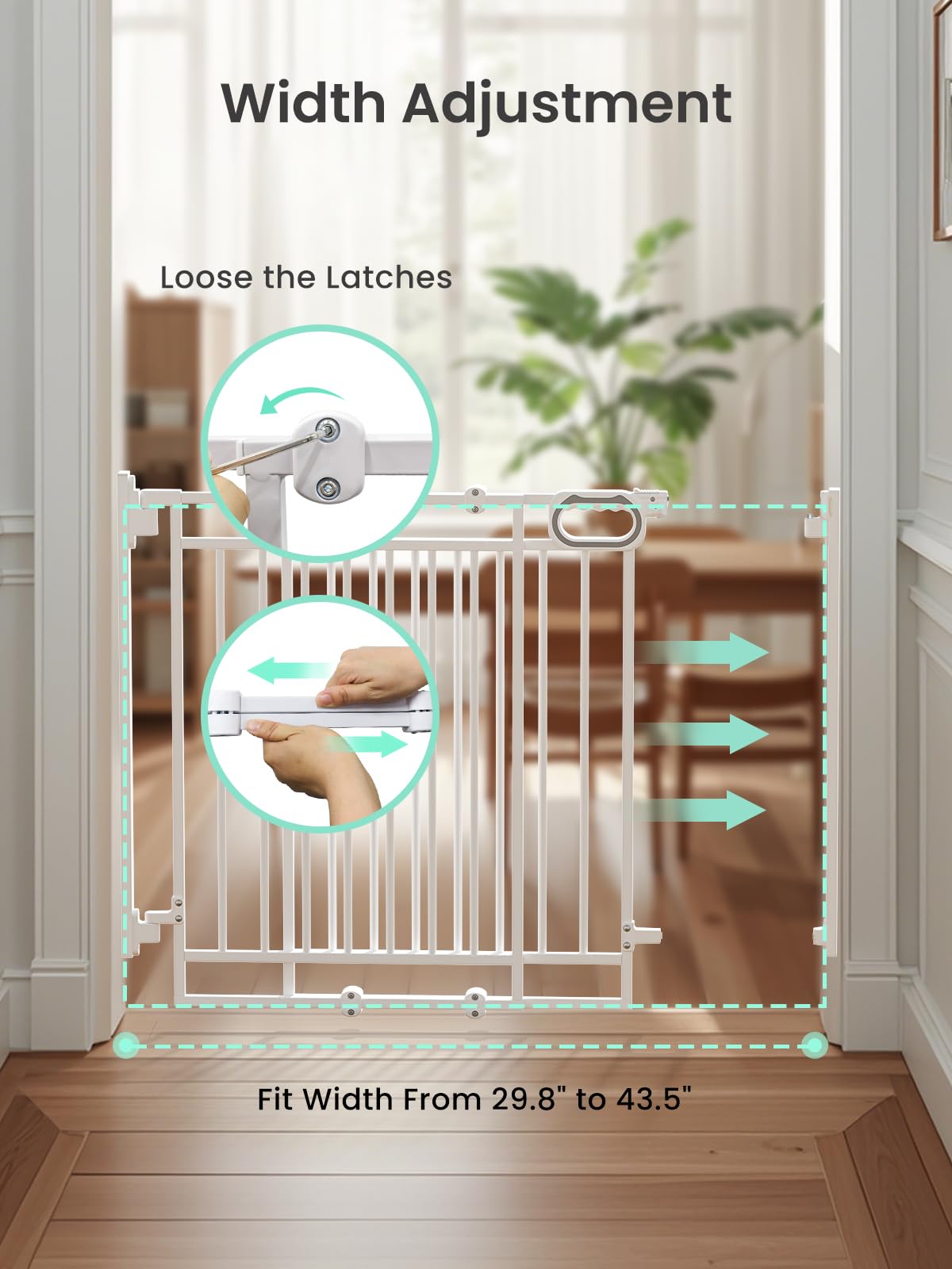Grownsy Baby Gate for Stairs- No Bottom Bar, Adjustable Width 29.8    to 43.5    for Child and Pet, Dog Gate with Auto-Close & O