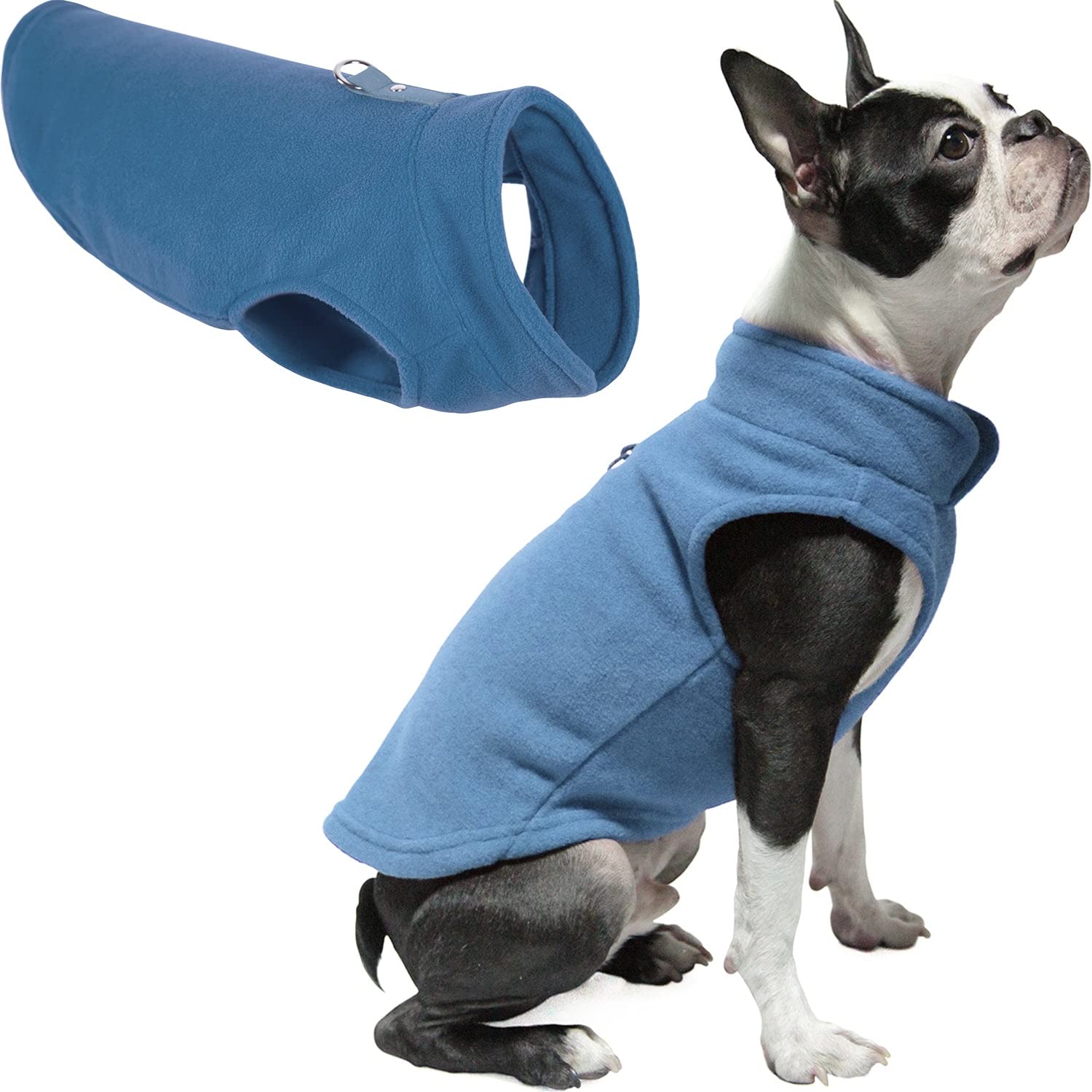 Gooby Fleece Vest Dog Sweater - Blue, Small - Warm Pullover Fleece Dog Jacket With O-Ring Leash - Winter Small Dog Sweater Coat 