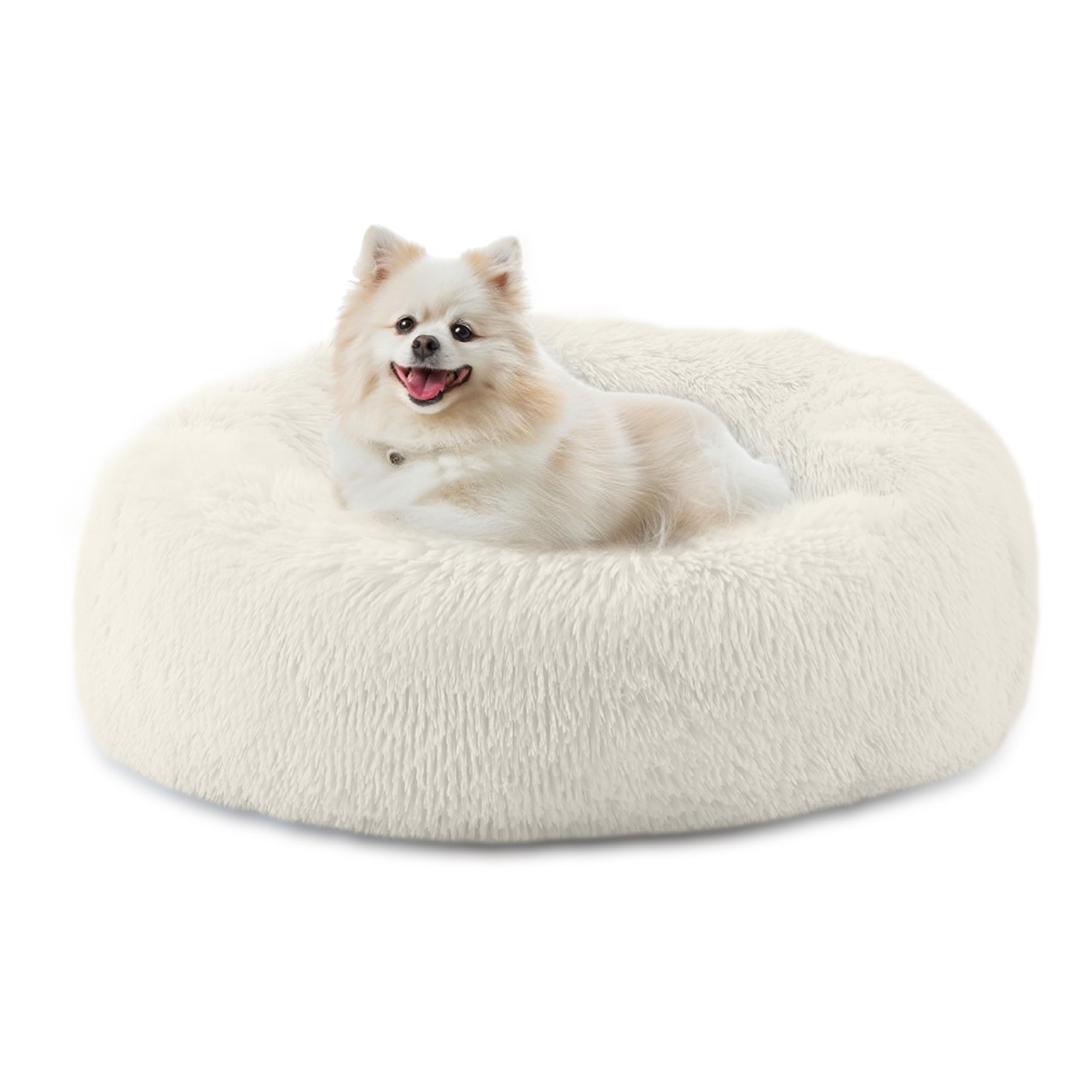 Bunlitent 23'' Inch Calming Dog Bed, Anti-Anxiety Donut Small Dog Bed, Warming Cozy Soft Cute Round Washable, Marshmallow Cuddle