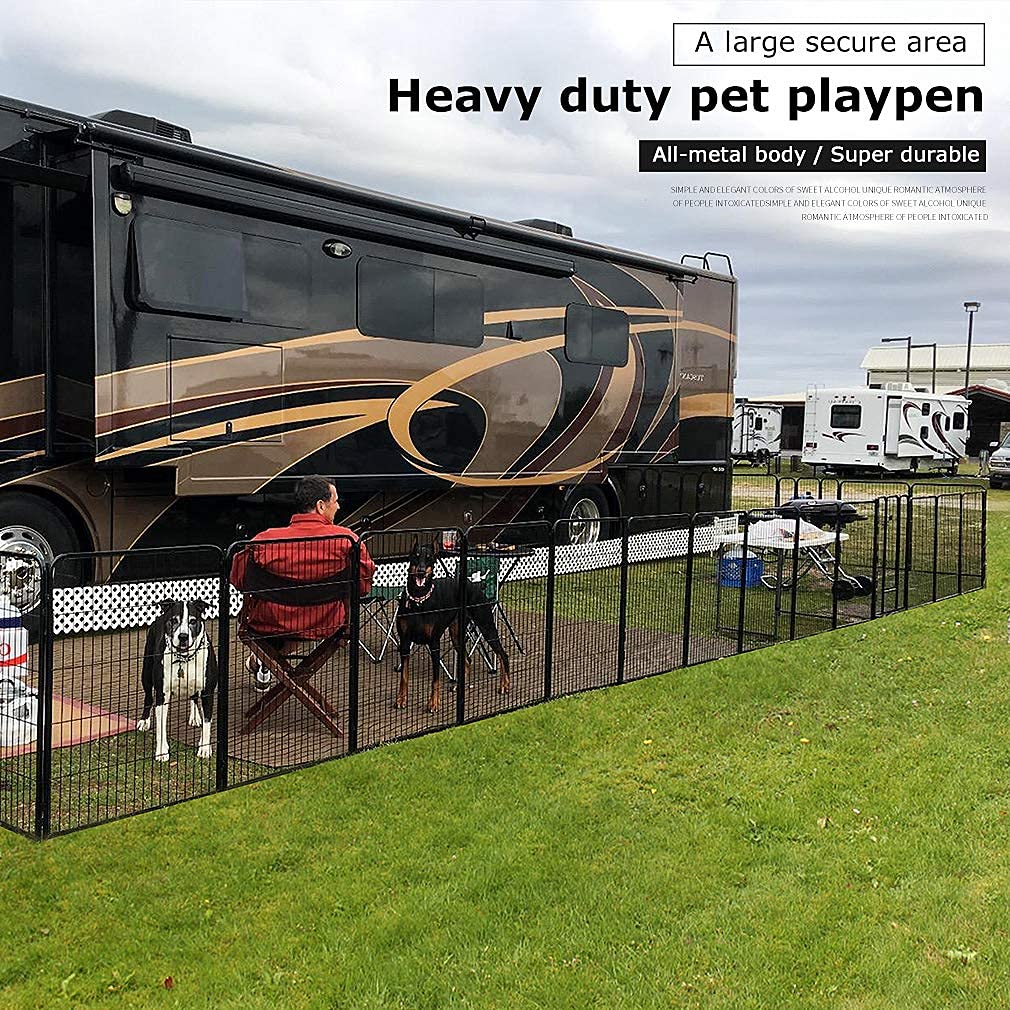 Bestpet Dog Playpen Pet Dog Fence 24''/ 32'' /40'' Height 8/16/24/32 Panels Metal Dog Pen Outdoor Exercise Pen With Doors For La