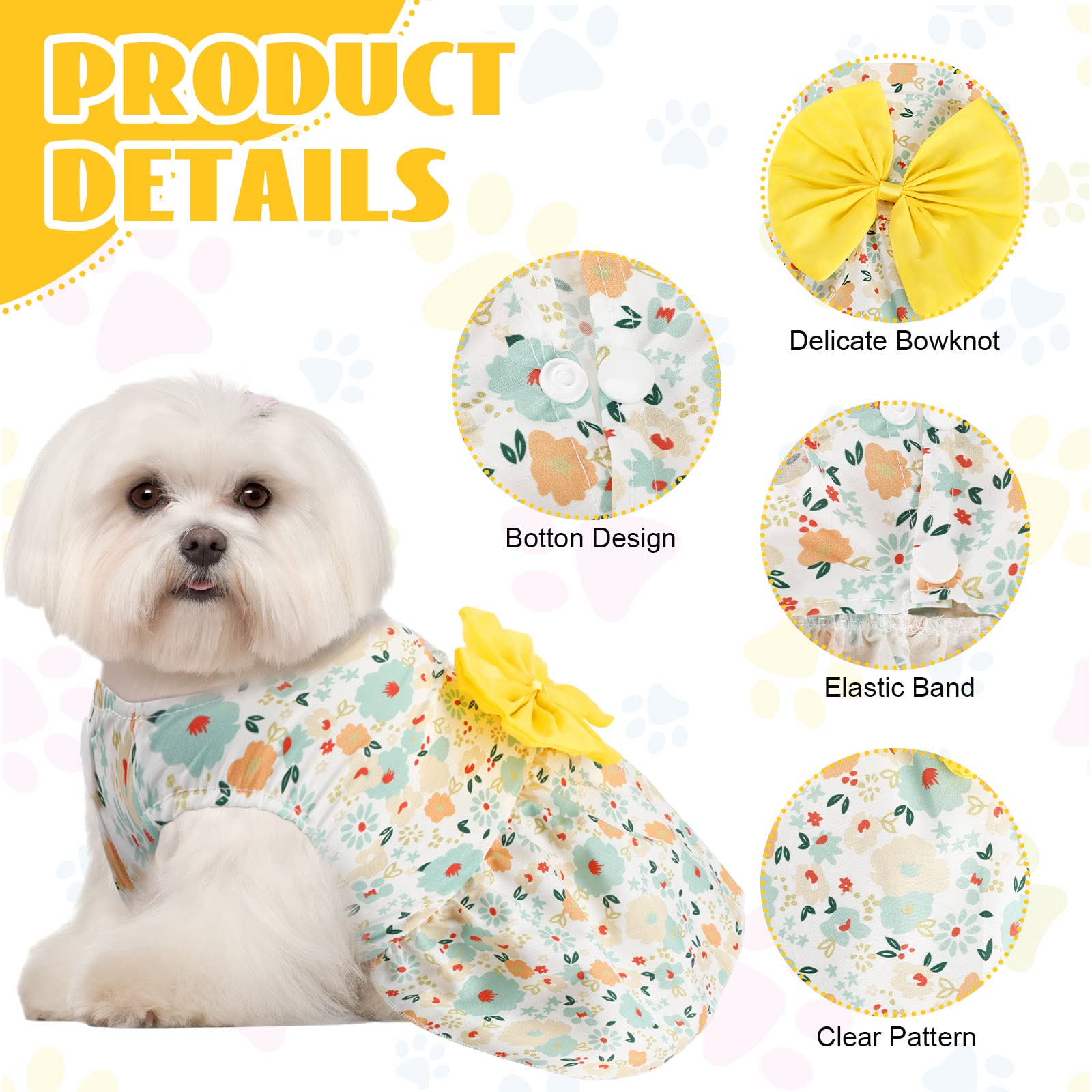 Sanwuta 8 Pieces Dog Bowknot Dresses Puppy Clothes Outfits Princess Dresses Soft Lightweight Summer Fruit Floral Pattern Pet Ski