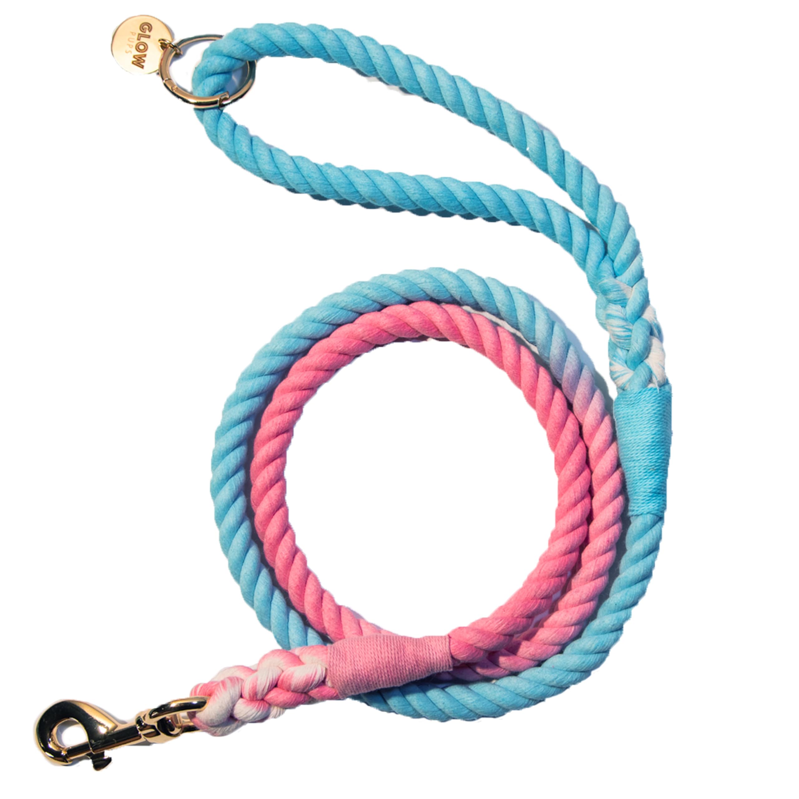 Glow Pups Blue And Pink Leash For Dogs, Handmade Organic Cotton Tie Dyed Rope Leash For Dogs With A Snap Hook, Dog Rope Leash, O