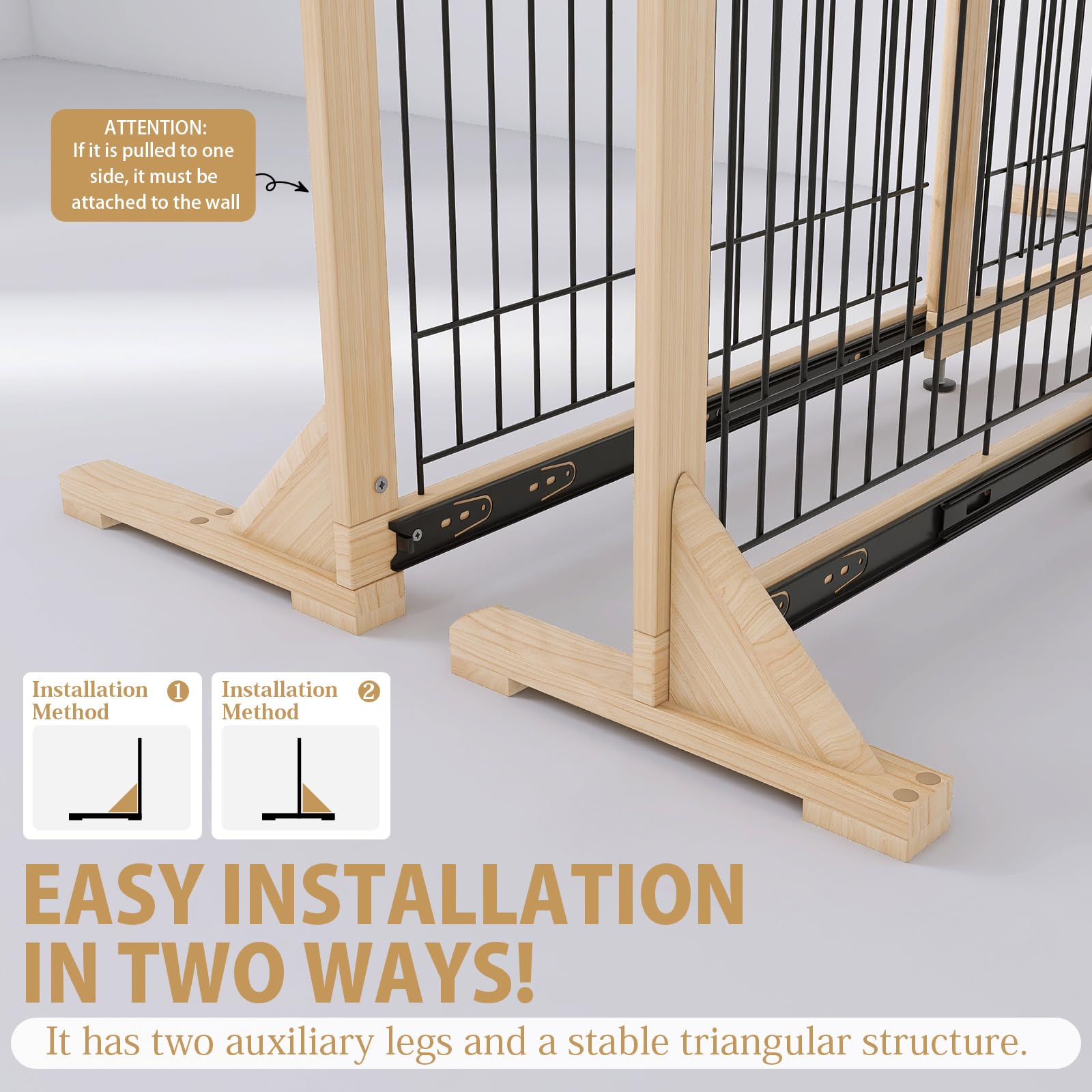 YOCAN Extra Wide Adjustable Dog Gate, 19.7" Tall, 31.5–61" Wide, Wood & Metal Frame, No Drill Pressure Mount, Black/Natural