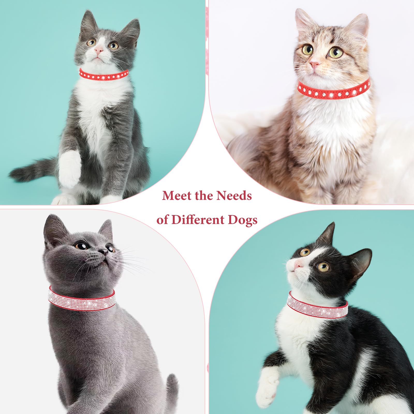 Red Diamond Dog Collar Xs, 2-Pack Bling Cat Collar Soft Suede Glitter Rhinestone Jewelry Crystal Girl Puppy Collar With Bow For
