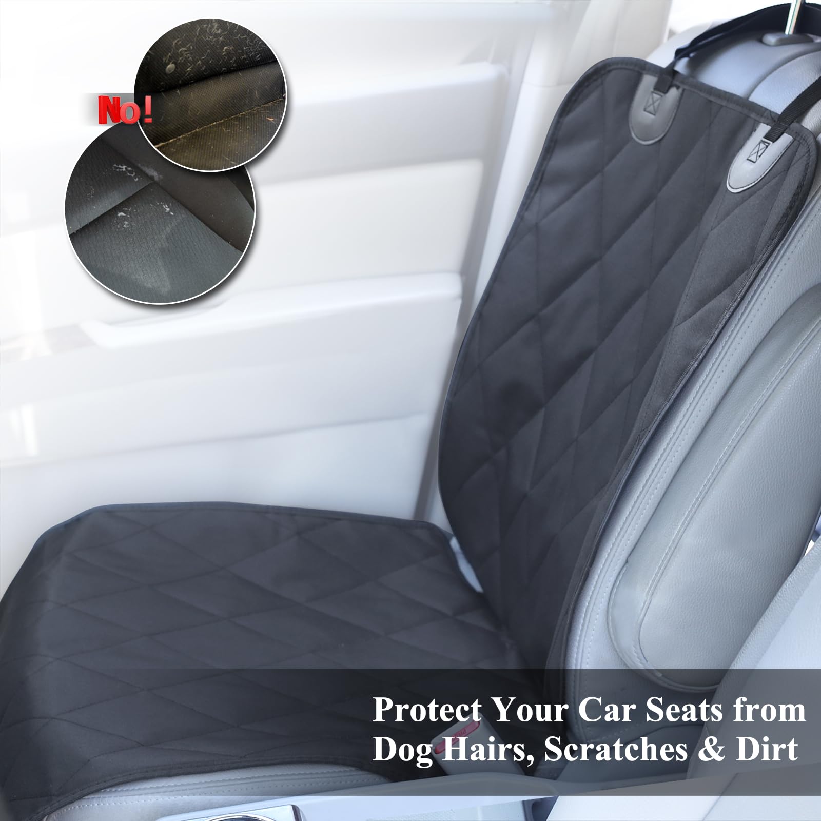 VIVAGLORY Front Dog Seat Covers, 2PACK No-Skirt Design 4 Layers Quilted & Durable 600D Oxford Seat Protector Against Fur & Dirt,