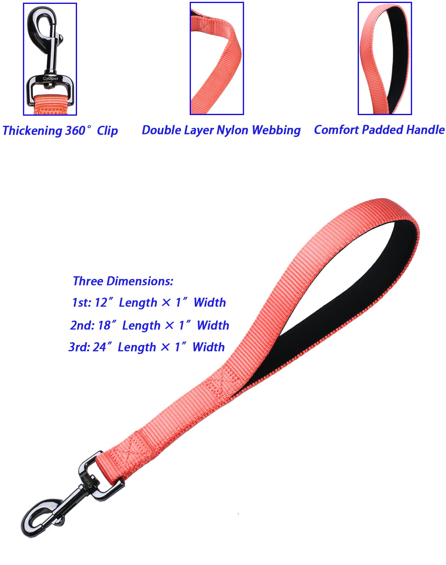 Cyclpet Advanced 12 Inches Nylon Short Dog Leash With Soft Comfortable Padded Handle For Large Medium Breed Dogs Daily Use Joggi