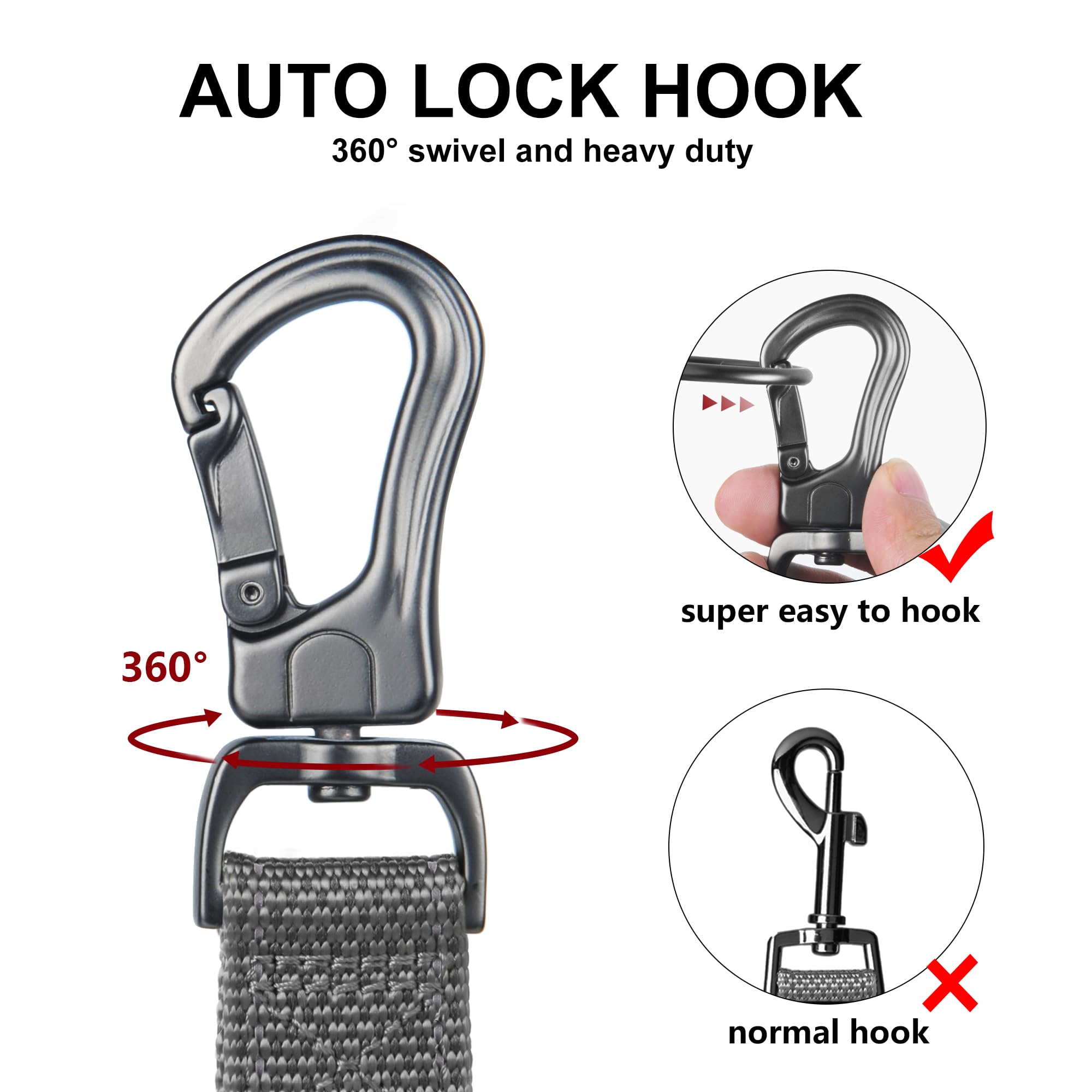 Twoear 5Ft 1In Strong Gray Dog Leash With 2 Padded Handles, Traffic Handle Extra Control, Comfortable Soft Dual Handle, Auto Lock Hook, Reflective Walking Lead For Small Medium And Large Dogs