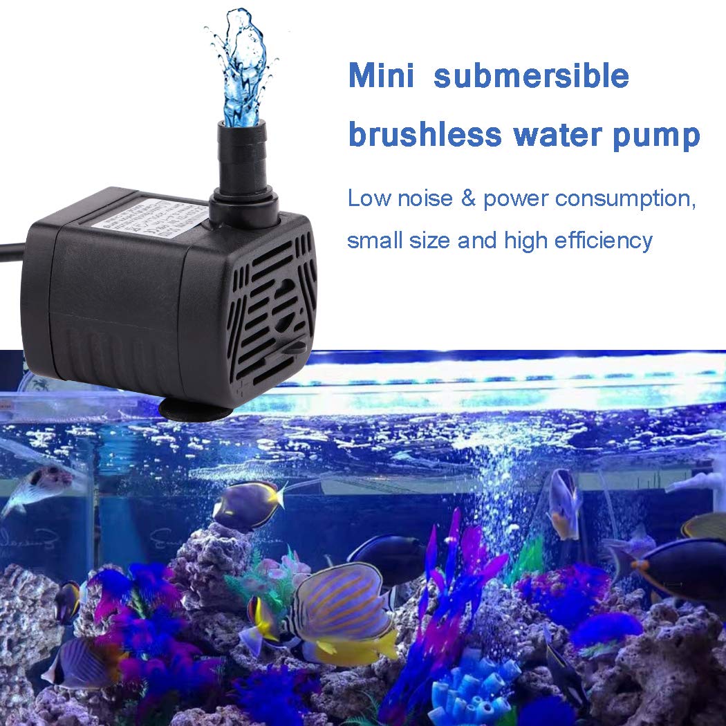 Aquarium Water Pumps,Driew Mini Submersible Water Pump, Dc 5.5-12V 5V 9V 12V Brushless Waterproof Pumps For Pond Aquarium With 4.5 Feet Cord, 200L/H