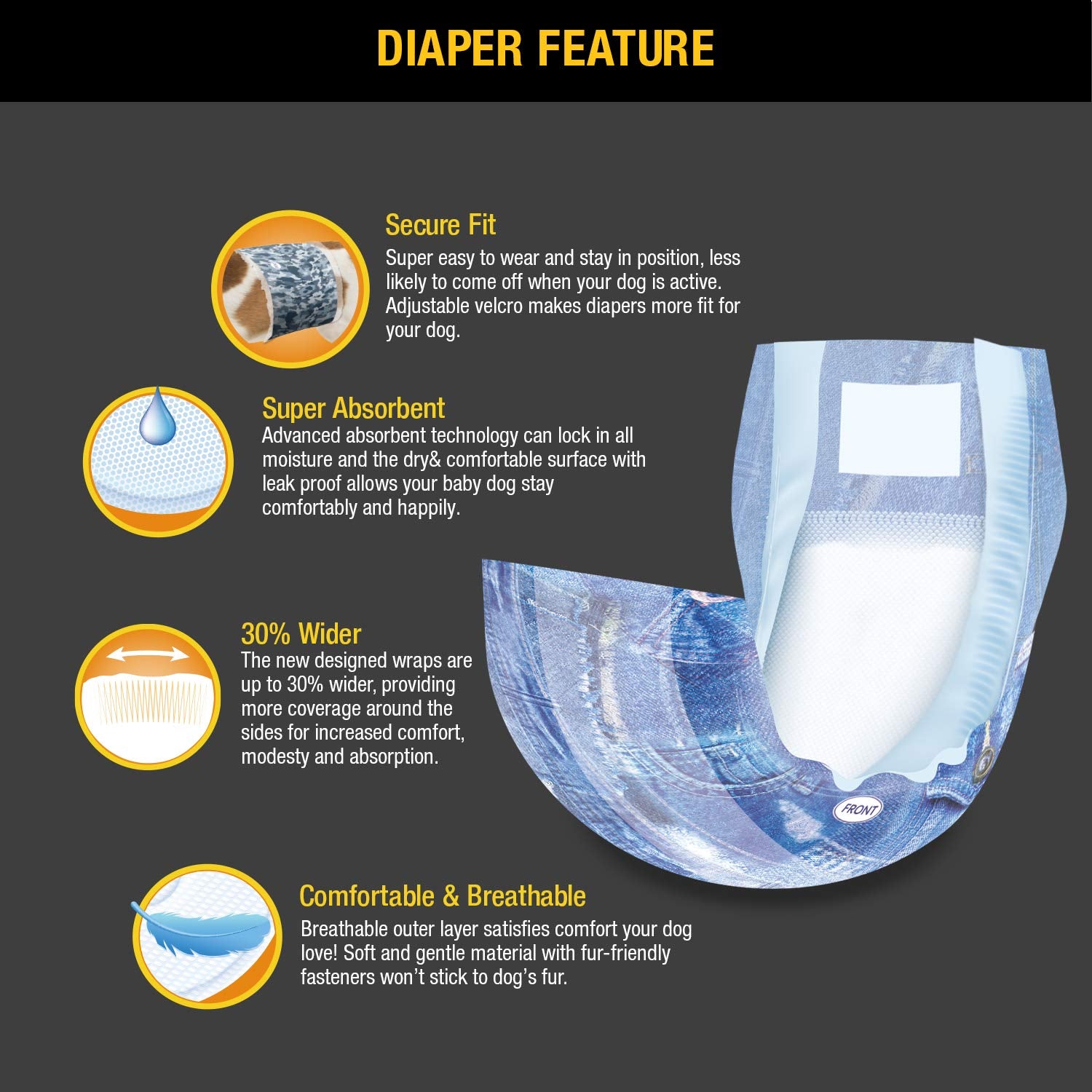 Dono Dog Diapers Male Disposable Male Dog Wraps, 24 Count Wider Doggie Puppy Diapers, Male Belly Bands, Super Absorbent, Leak-Pr