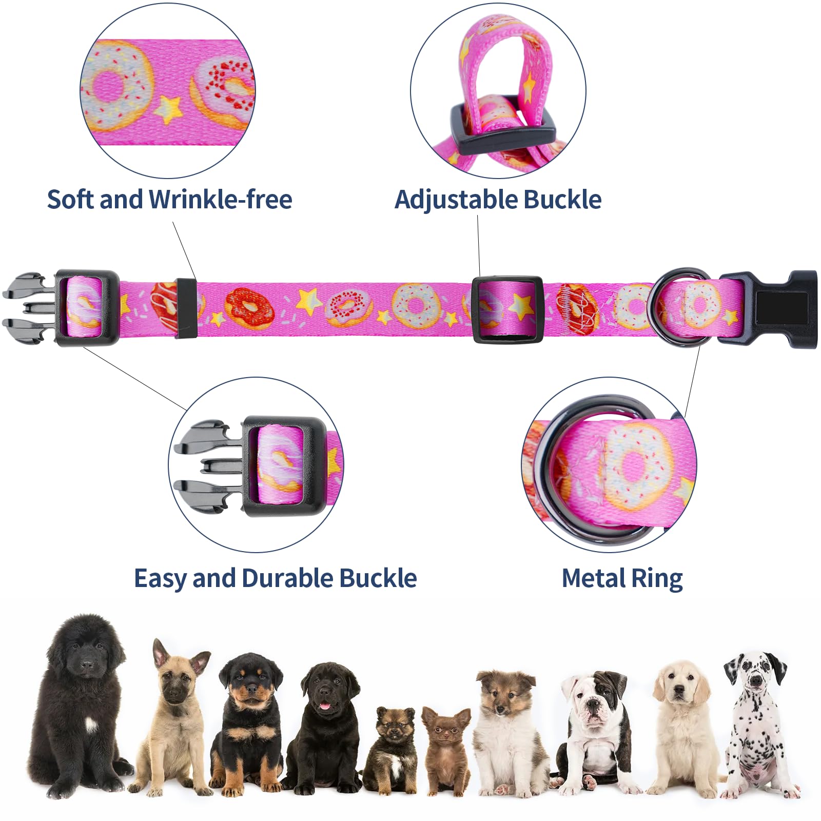 Dog Collar Adjustable Puppy Collar For Small Medium Large Dogs, Nylon Safety Collars With Leopard Print Night Visibility, Pink S
