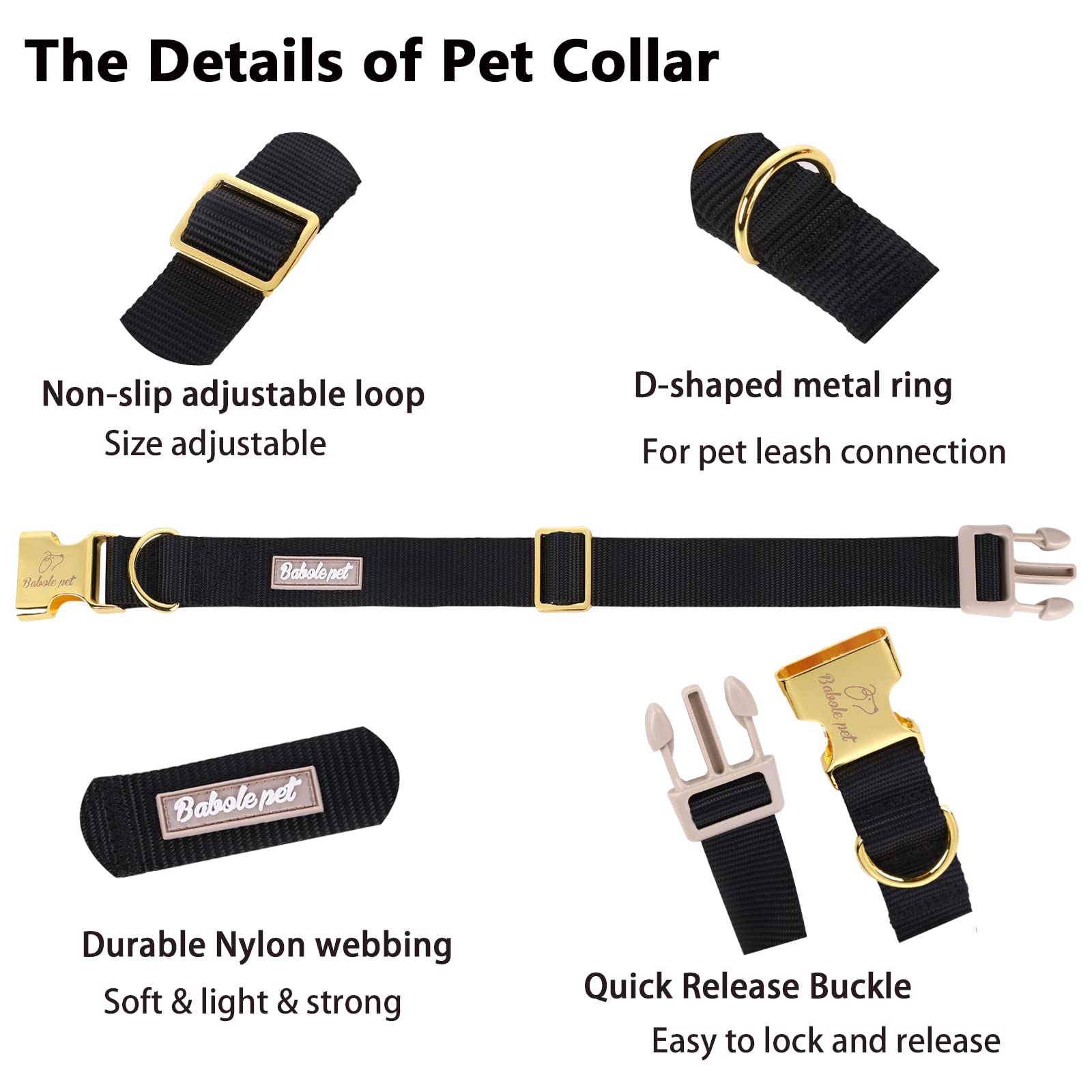 Babole Pet Nylon Dog Collar - Adjustable Black Soft Webbing Dog Collars For Small Medium Large Dogs Boy Girl Puppy Collar With S