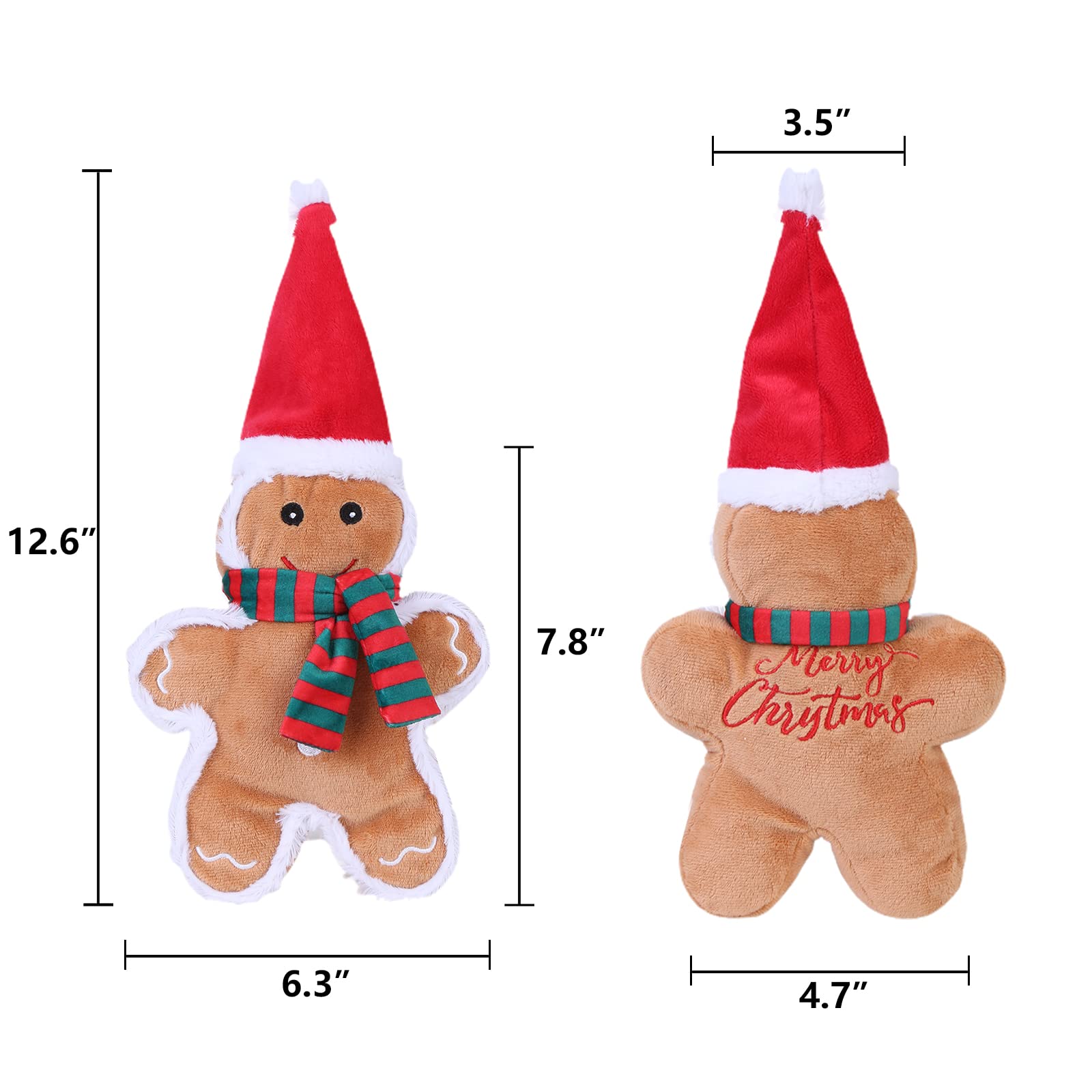 Dododola Squeaky Dog Toys Christmas Dog Toys With Crinkle Paper Cute Stuffed Gingerbread Man Gift Dog Plush Toys Chew Toys For S