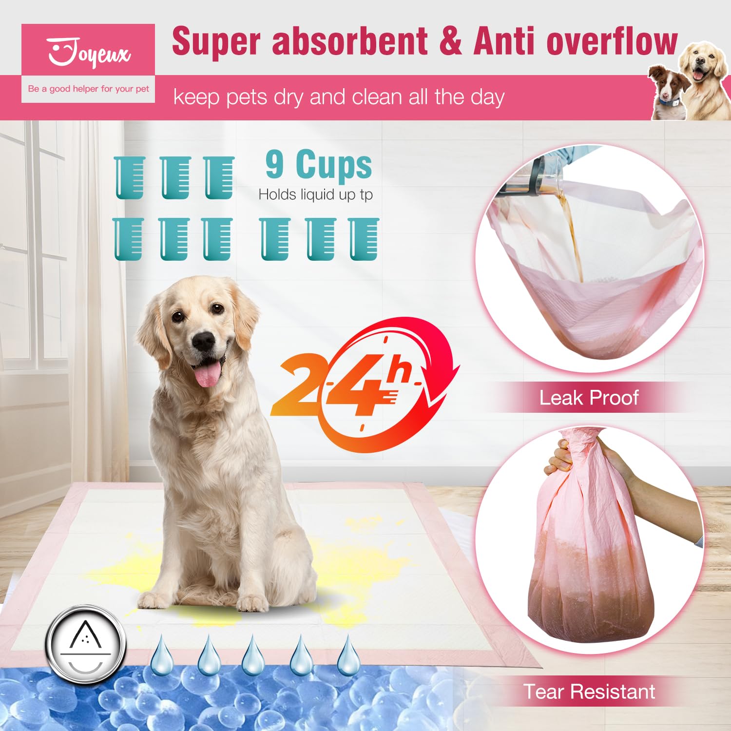 Joyeux Extra Large Puppy Pads, Super Absorbent, Ultra Leak-Proof, Quick Dry - 31.5 x 35.4 Pee Pads for Dogs - Dog Pads for Potty