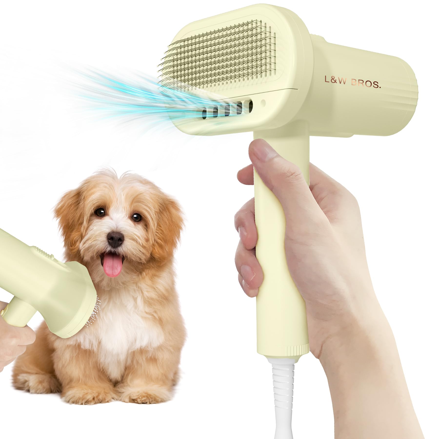 L&W Bros. Quiet Pet Grooming Dryer With Brush, Adjustable Temperature, And Overheating Protection For Small Dogs And Puppies (Li