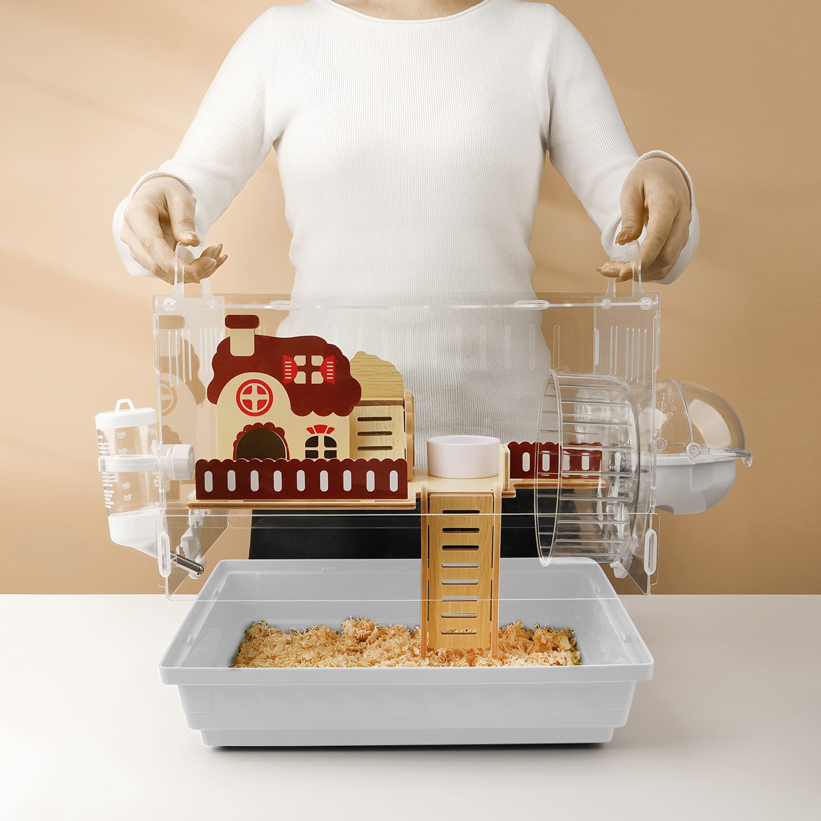 8 In 1 Clear Acrylic Hamster Cage With All Accessories,13.5''L* 10''W* 13''H Dwarf Hamster Cage,Small Hamster Habitat,Garden Sty