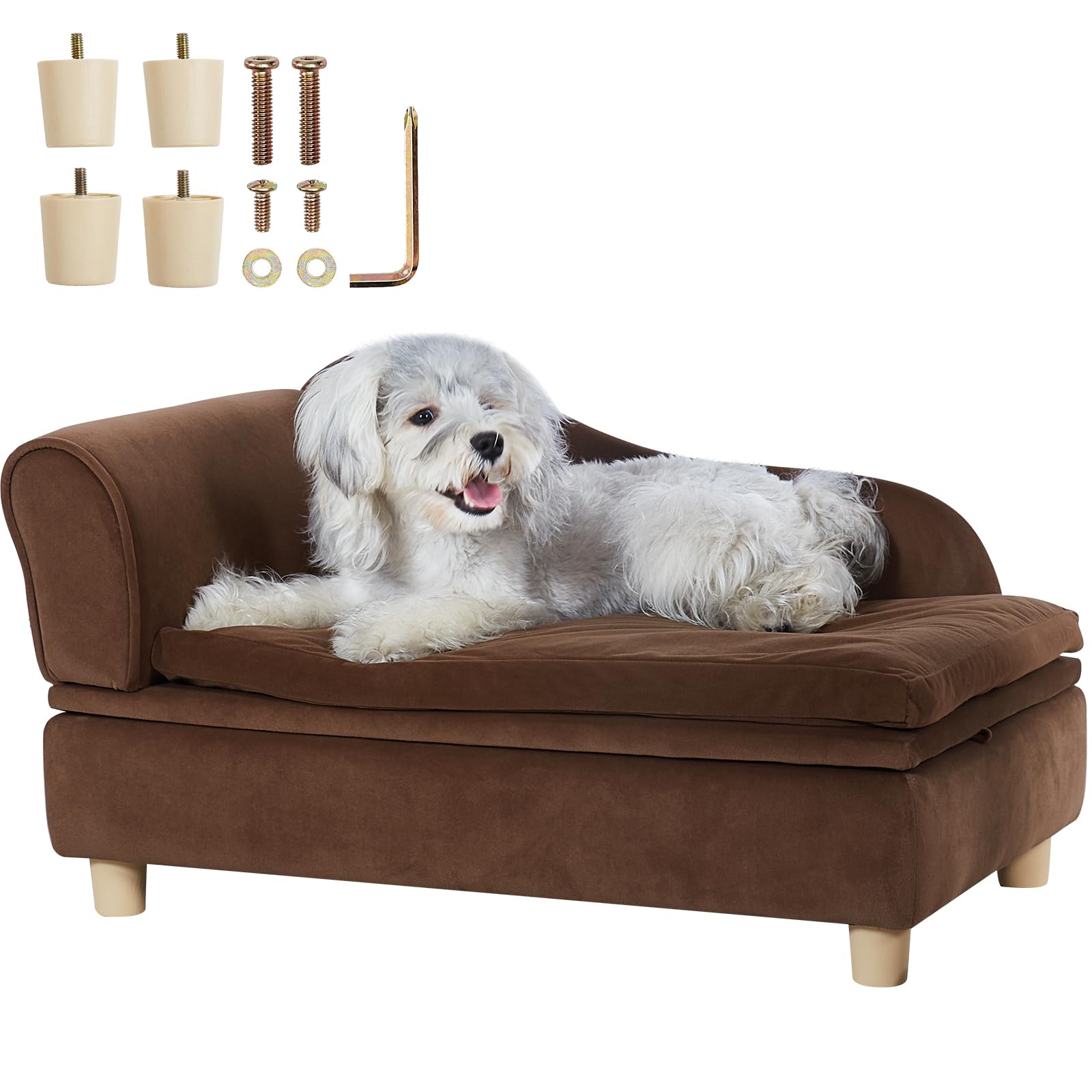Vevor Pet Sofa, Dog Couch For Medium-Sized Dogs And Cats, Soft Velvety Dog Sofa Bed, 60 Lbs Loading Cat Sofa, Dark Brown