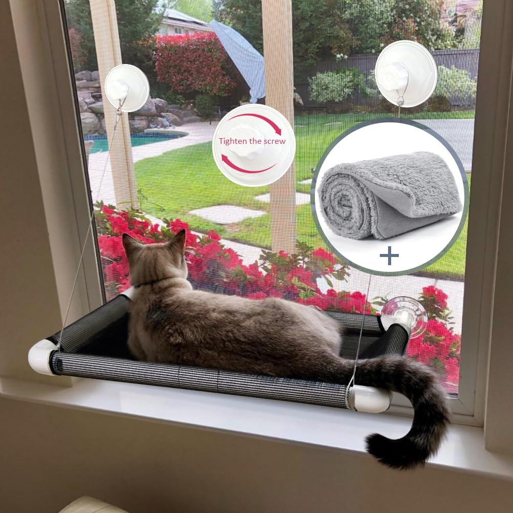 Lcybem Cat Window Perch  Hammock With Plush Pad, Space Saving Bed, Pet Resting Seat Safety Holds Two Large Cats, Providing All