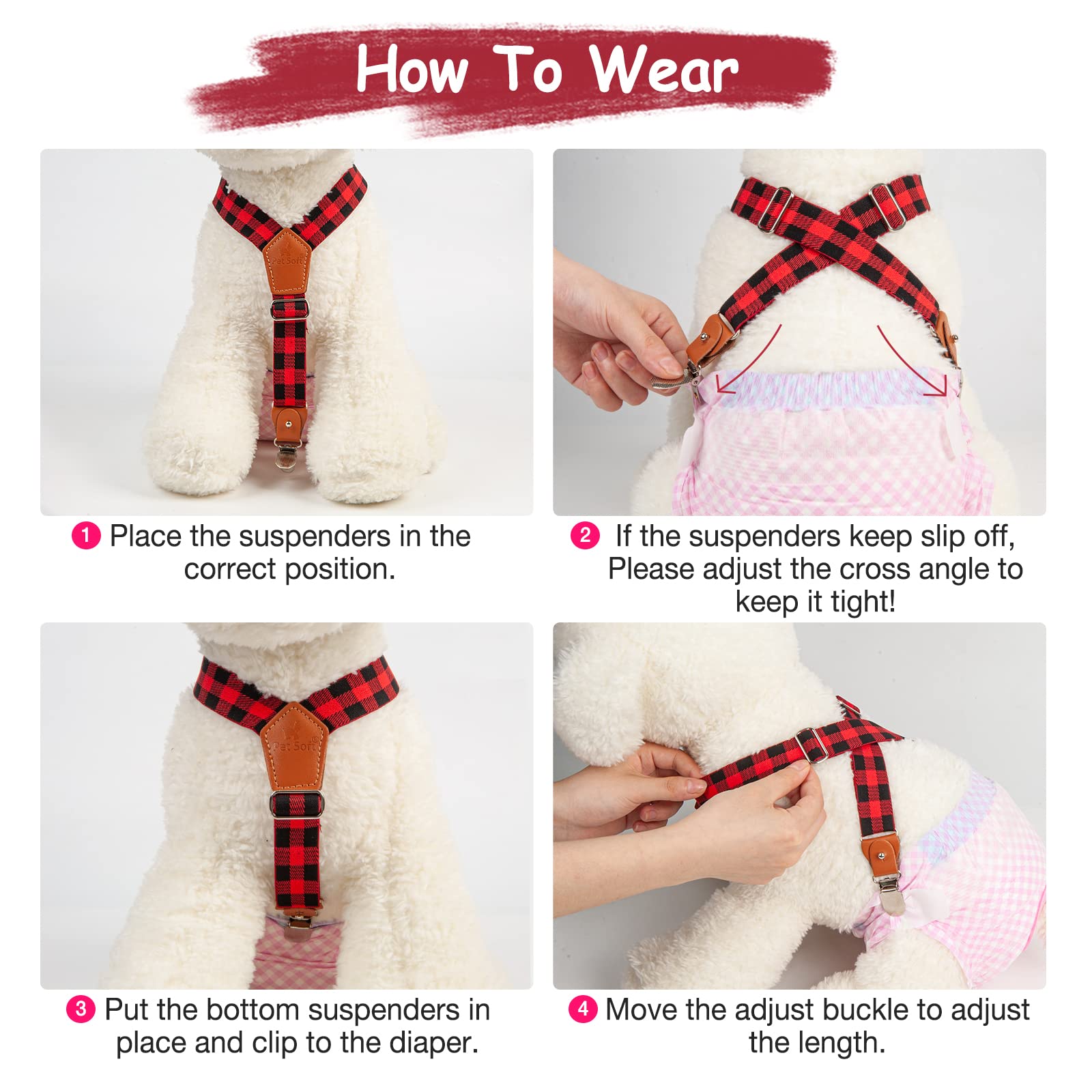 Pet Soft Dog Suspenders 2 Pieces Female Dog Diaper Suspenders For Dogs Diaper Keeper Suspender For Dogs Skirt, Dogggy Dress (Pla