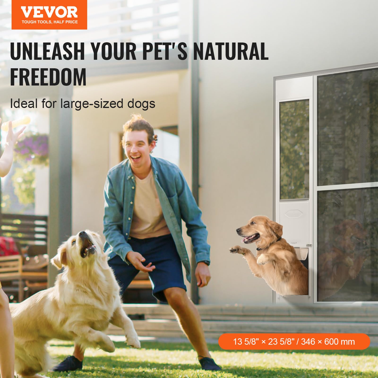 VEVOR Dog Door for Sliding Glass Door, 75 7/8''-80 11/16'' Adjustable Height Doggy Door for Sliding Doors, Aluminum Frame Temper