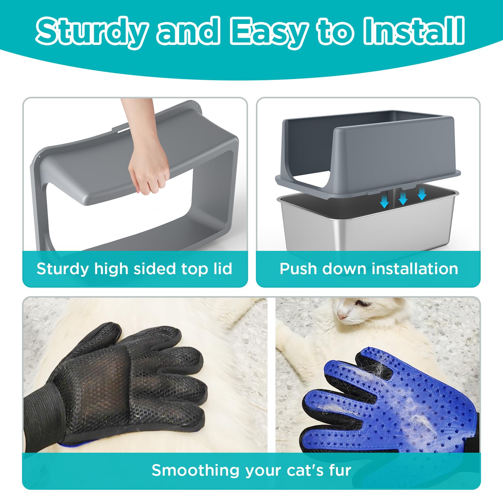 Lihong Stainless Steel Litter Box With Lid, Xl Metal Cat Litter Box For Indoor Cats, Enclosure Cat Litter Pan For Large Cats, No