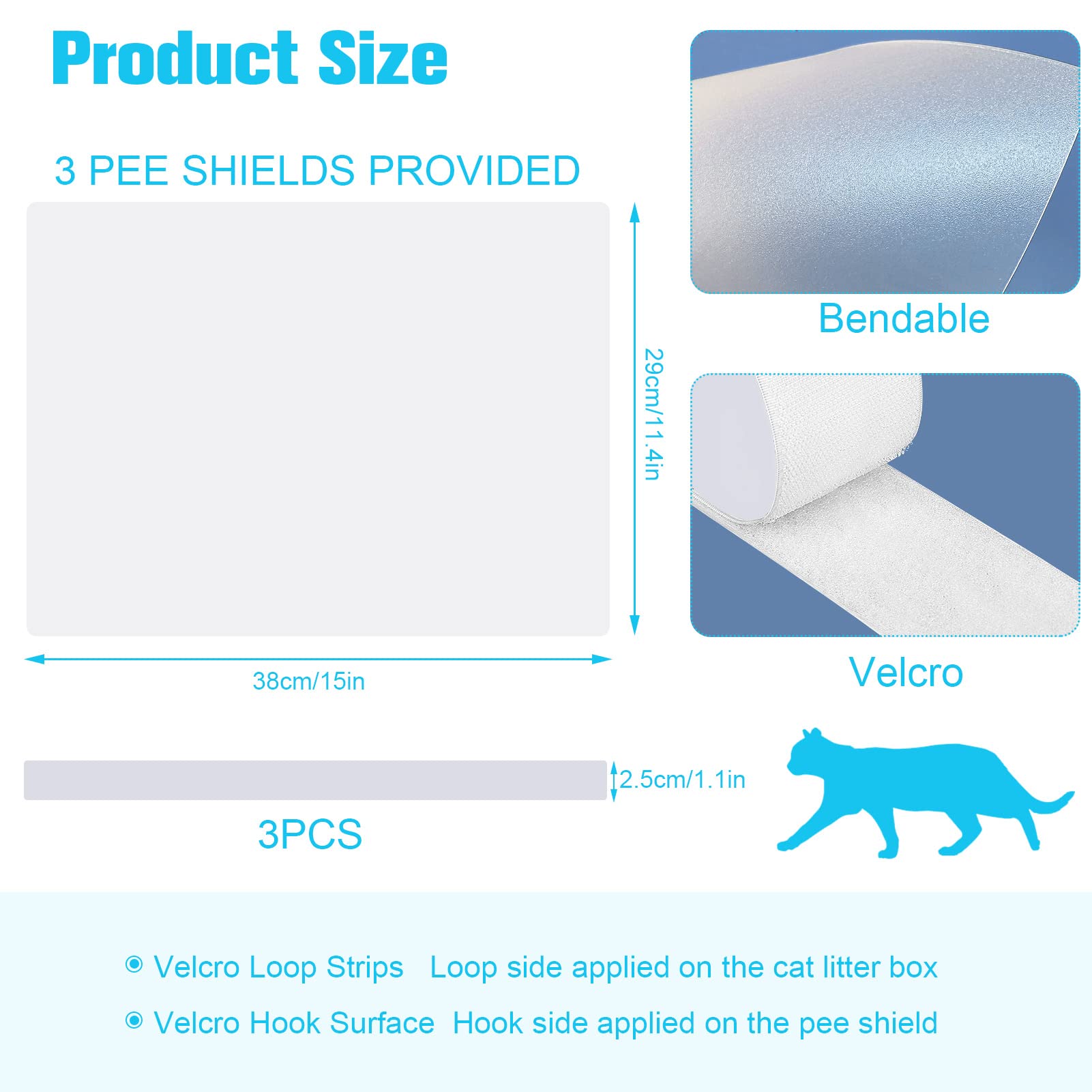 3 Pcs Cat Litter Box Splash Guard Pee Shields - Anti-Splashing Reusable High Sided Cat Toilet Training Kit For Open Top Litter P