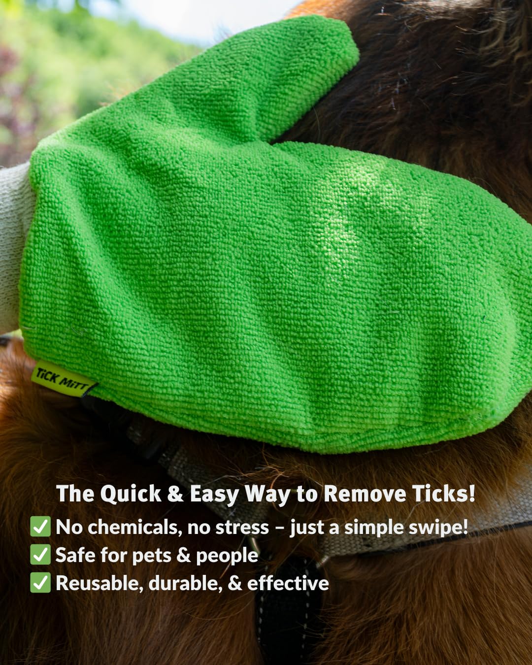TiCK MiTT Green Tick Removal Glove: Gently Remove Ticks from Humans & Pets - Chemical-Free, Durable, Portable, Easy to Use Tick