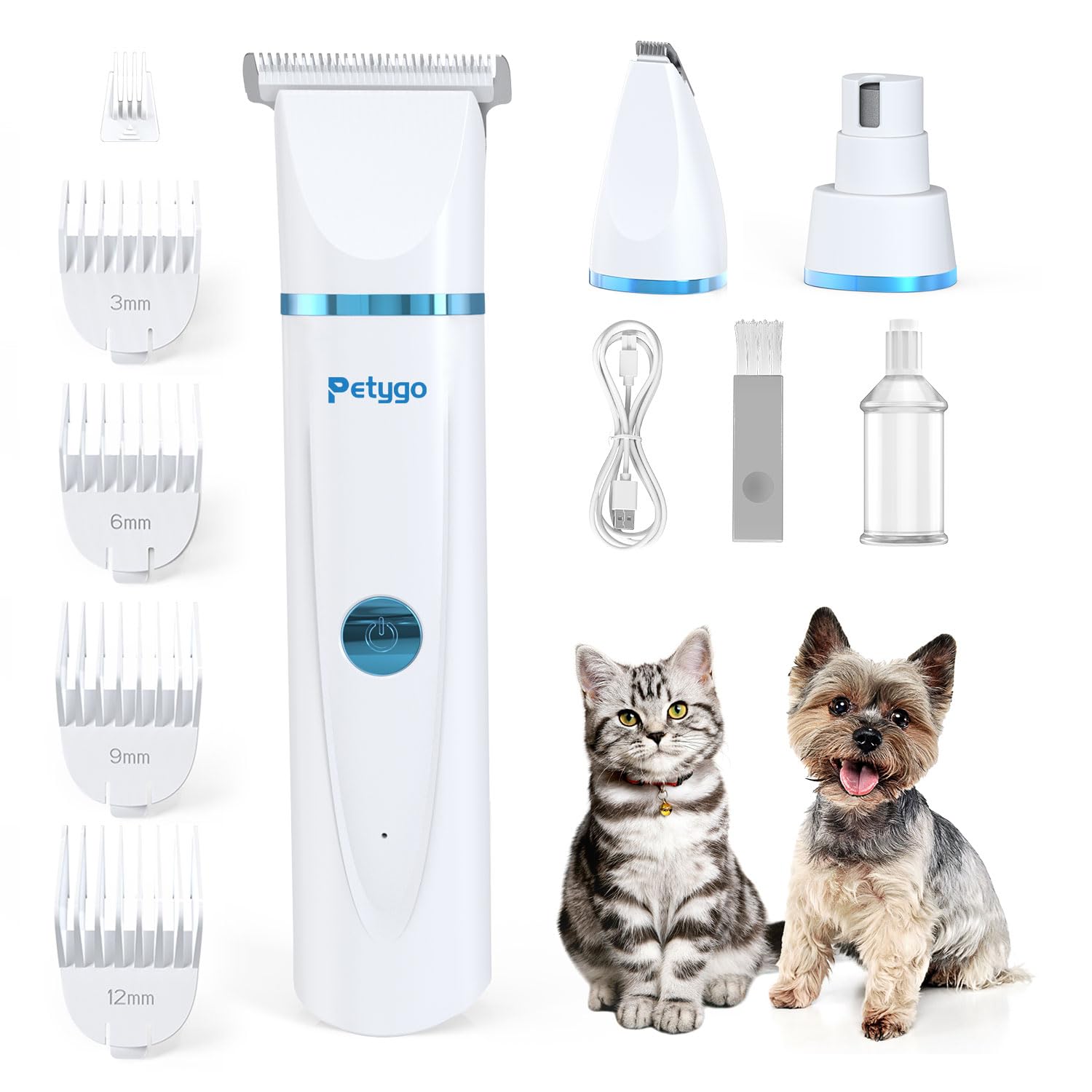 PETYGO 3-in-1 Dog Grooming Clippers Kit - Rechargeable Low Noise Pet Trimmer Set with Paw Trimmer, Cordless Nail Grinder, Shaver