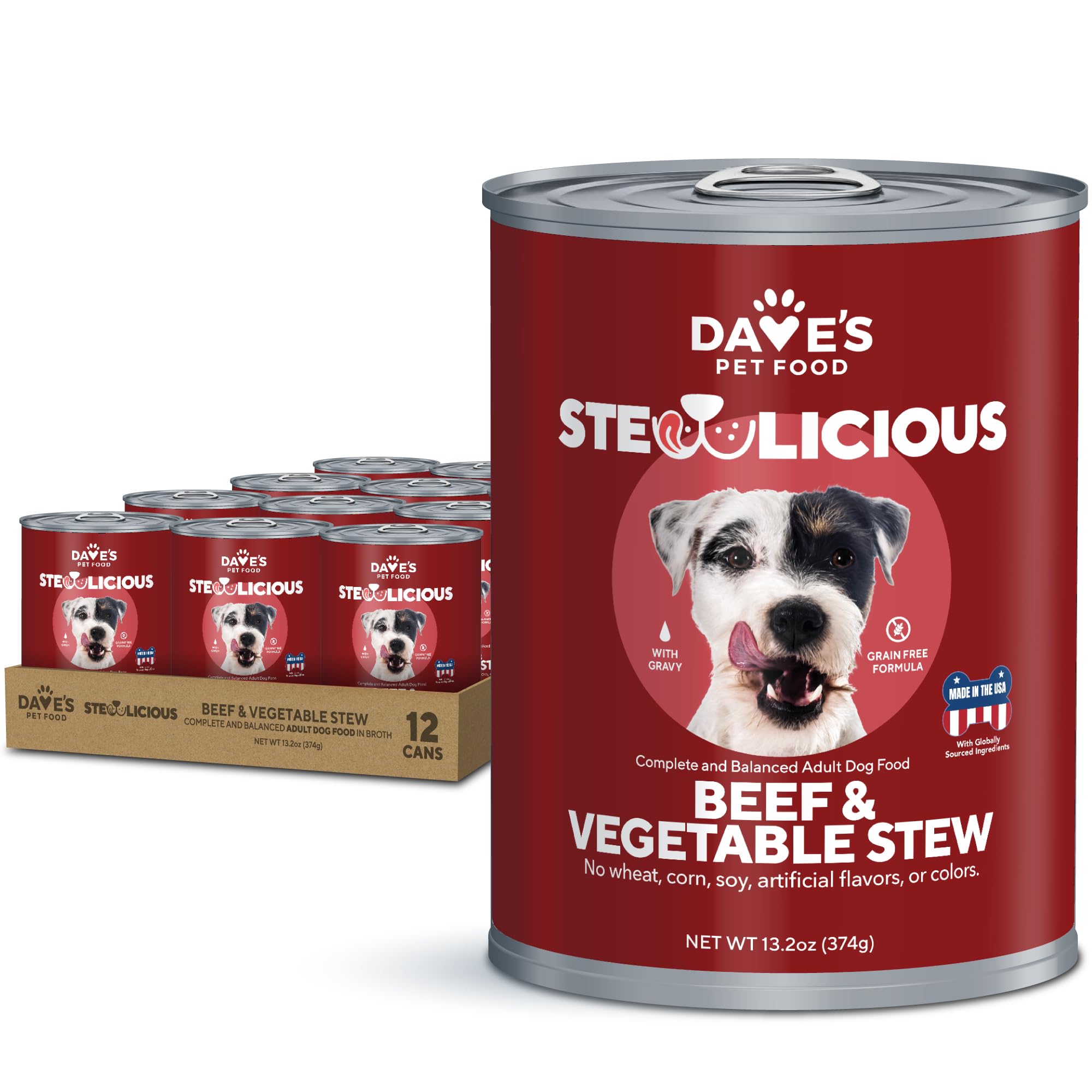 Daves Pet Food Stewlicious Grain Free Wet Dog Food (Beef & Vegetable in Gravy), Made in USA Naturally Healthy Canned Gluten Fre