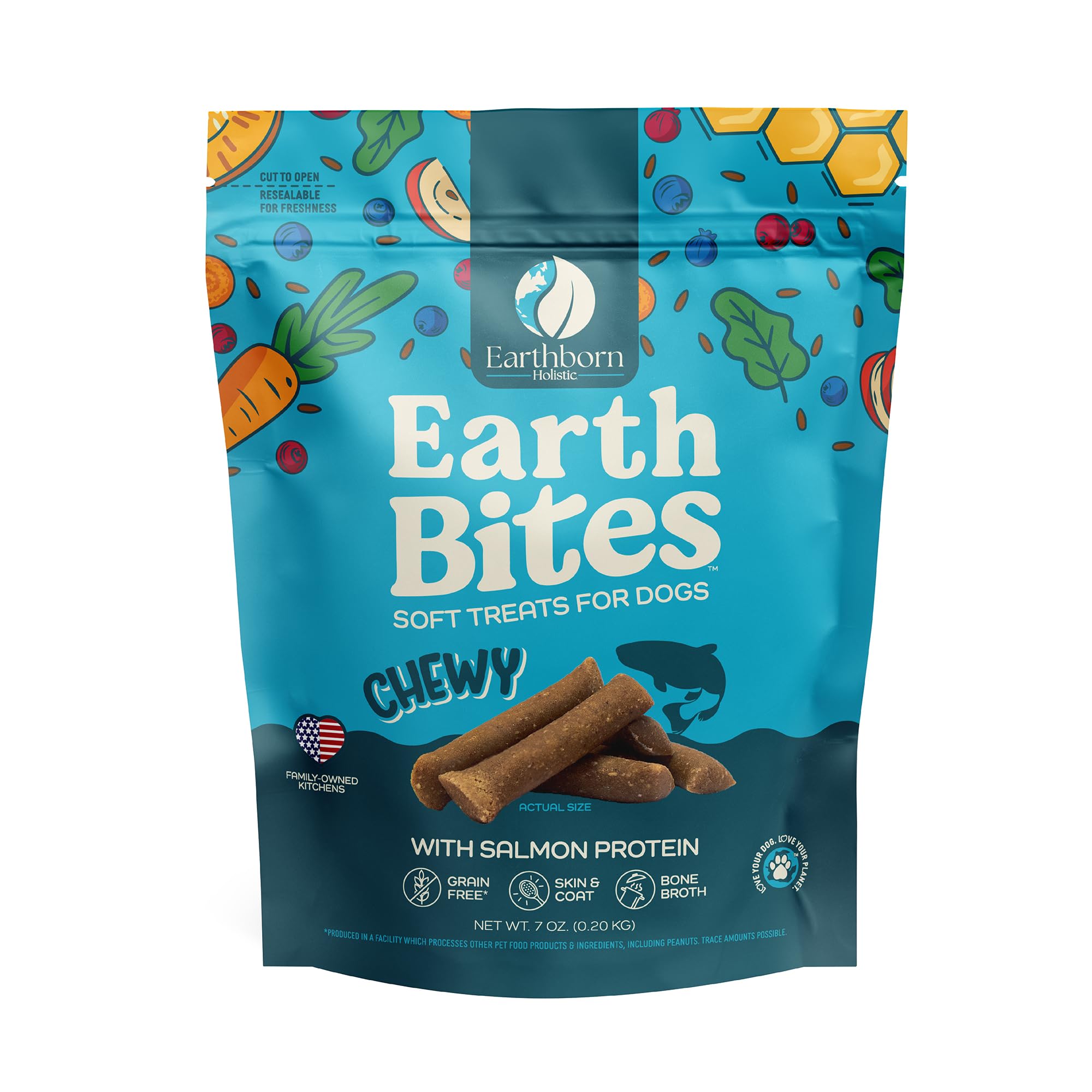 Earthborn Holistic EarthBites with Salmon Grain-Free Soft Treats for Dogs & Puppies, Skin & Coat (7 oz. Pouch)