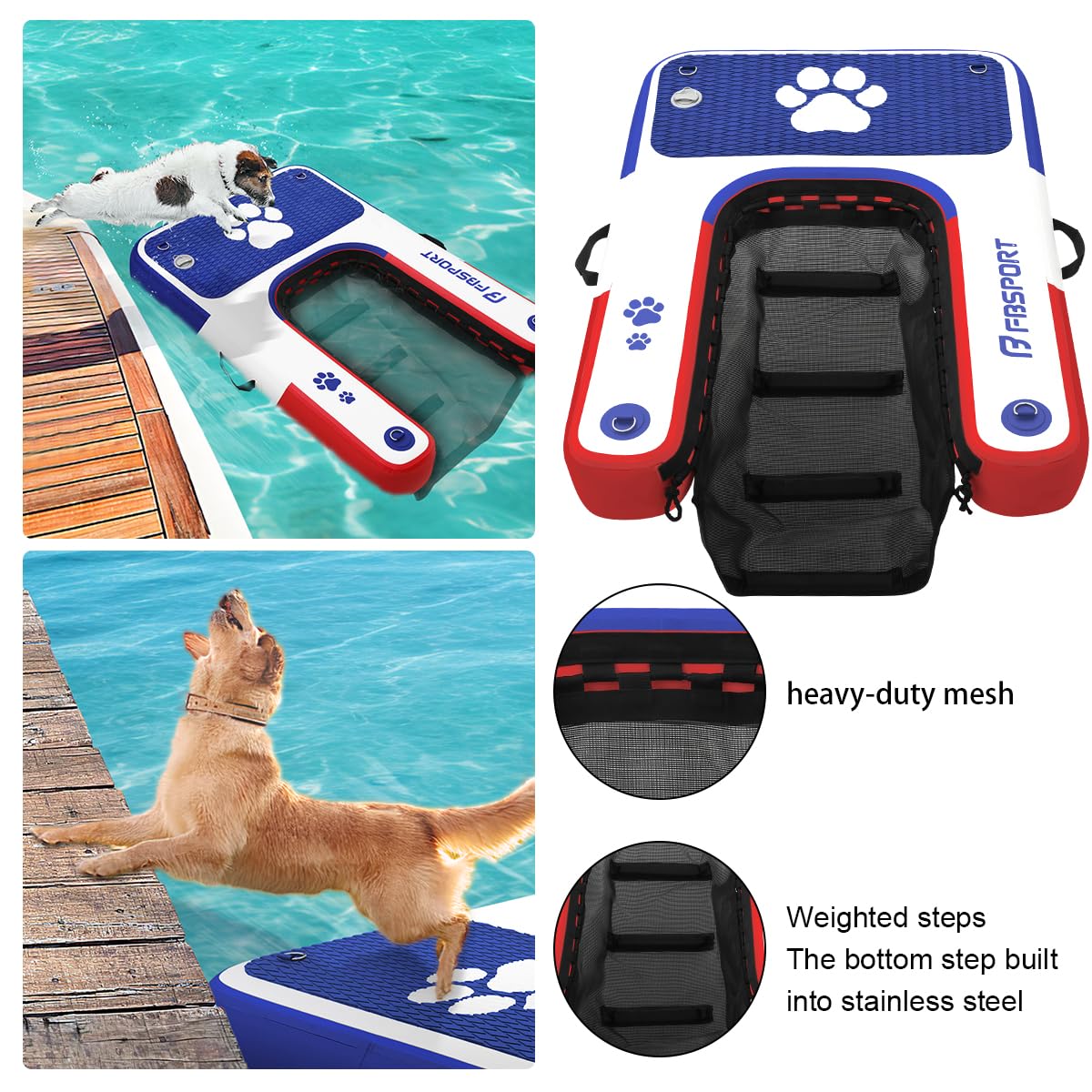 Fbsport Inflatable Dog Boat Ramp Dock Ladder For Boat, Pool - Non-Slip Eva Floating Ladder Up To 220 Lbs