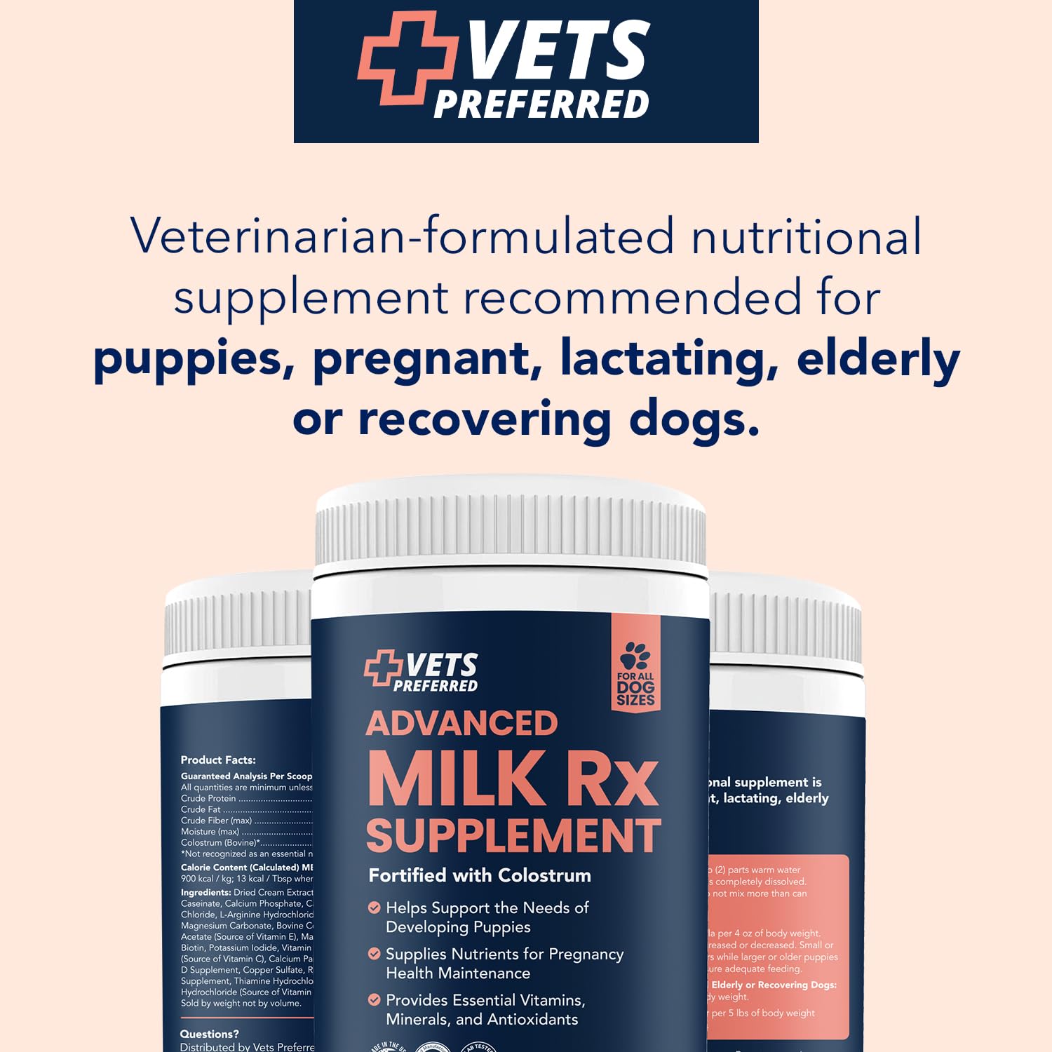 Vets Preferred Puppy Milk Replacement Formula - Dog Milk Replacer Powder Supplement for Pregnant, Lactating, Aging Dogs - Enrich