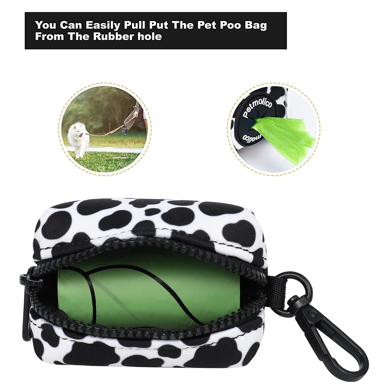 Petmolico Dog Poop Bag Holder Leash Attachment, Dog Waste Bag Dispenser Zippered Pouch, Fits Any Dog Leash, Includes Free Roll o