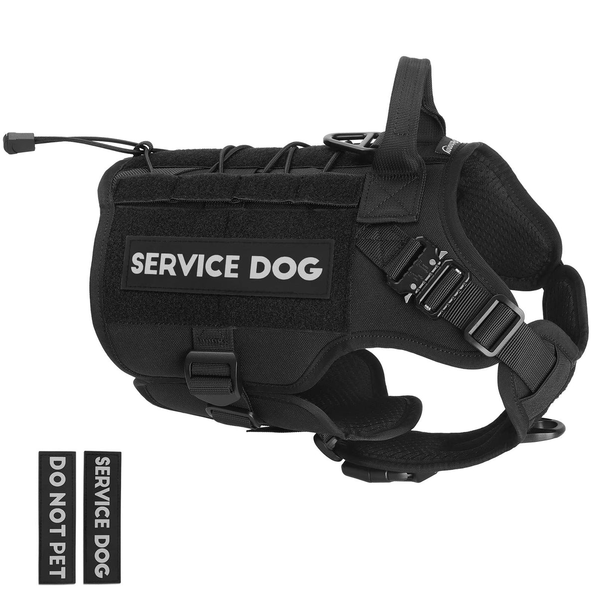 Petnanny Tactical Dog Harness - Service Dog Harness Emotional Support Dog Vest For Medium Large Dogs, No Pull Esa Dog Vest With Hook & Loop, Working Molle Vest For Training Huntin(Black,S)