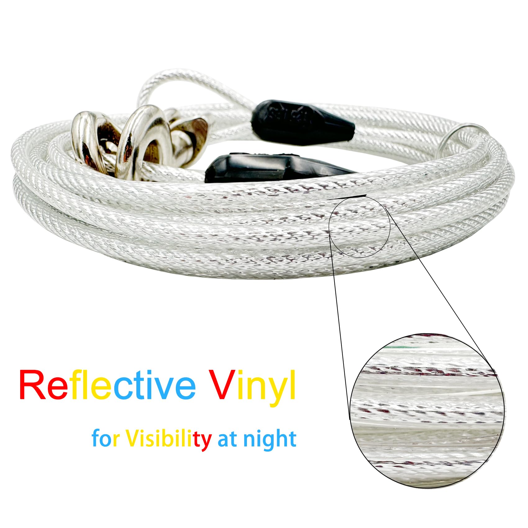 Petest 15Ft Reflective Tie-Out Cable For Heavy Dogs Up To 125 Pounds