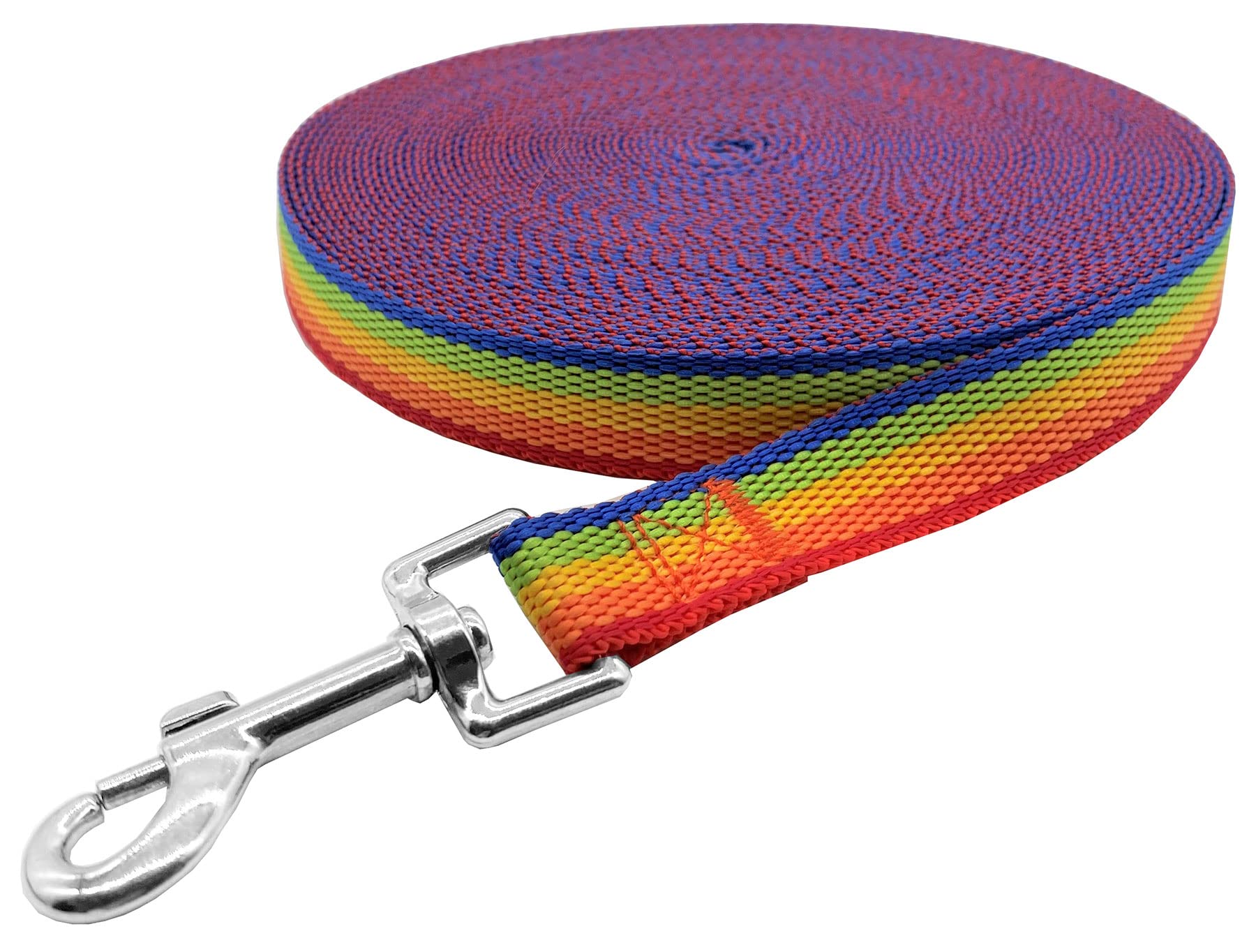 Nylon Training Dog Leash For Small Medium Large Dogs, 15Ft 20Ft 30Ft 50Ft Long Leash Dog/Puppy Lead For Obedience Recall Training, Camping (1' X 50Ft, Rainbow)