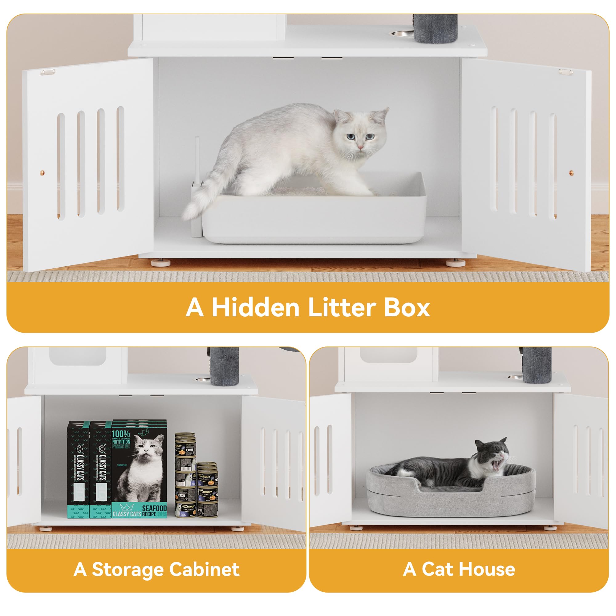 Yitahome Cat Tree With Litter Box Enclosure, 2-In-1 Cat Furniture, Modern Cat Condo, Indoor Cat Tower With Wood House, Perch, Fo