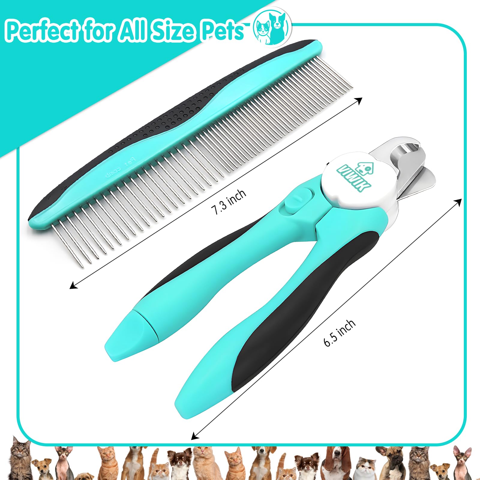 Viwik 2 In 1 Dog Nail Trimmers With Led Light For Bloodline, Dog Comb, Dog Nail Clippers With Quick Sensor & Safety Guard To Avo