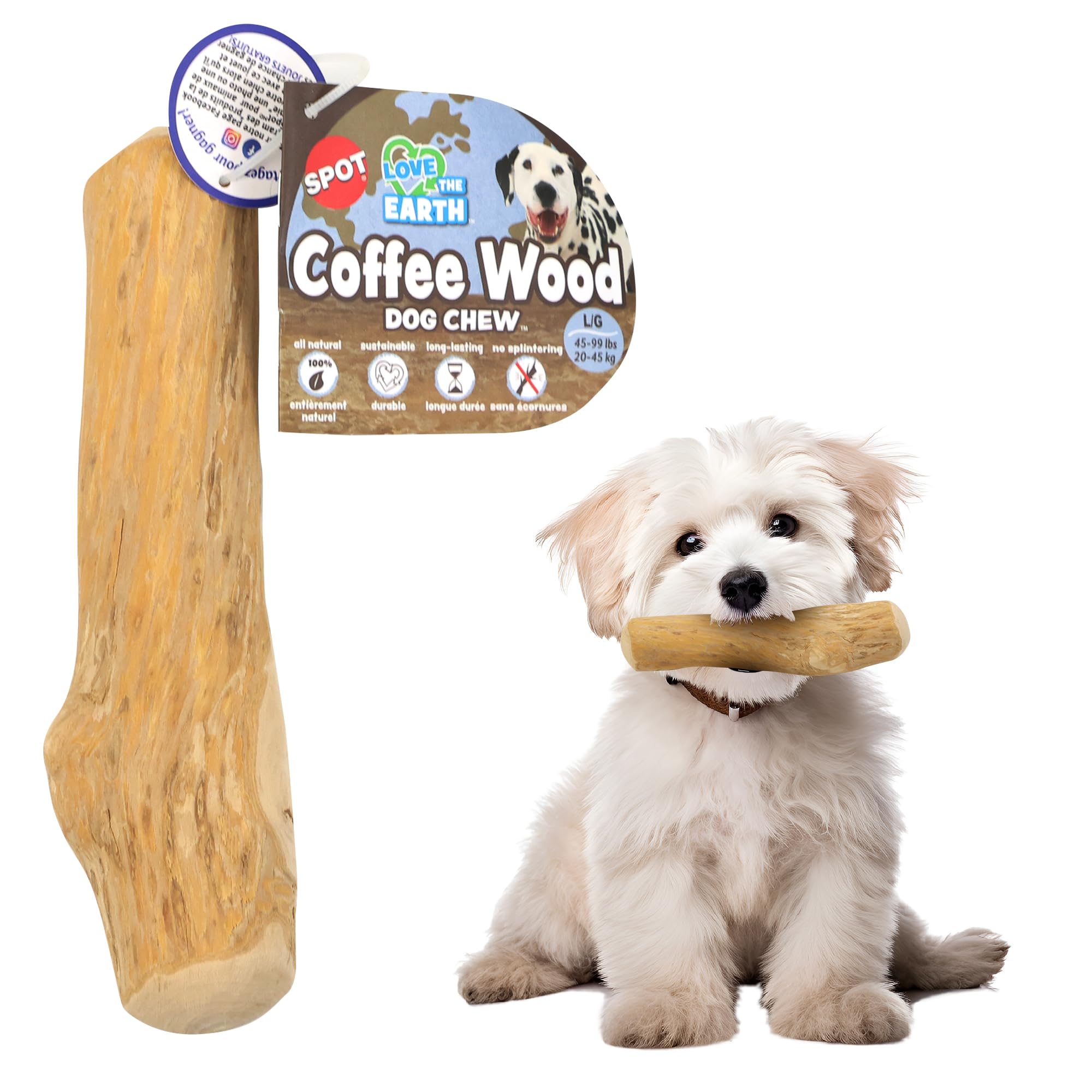 Spot Coffee Wood Dog Chew Toy – 100% Natural & Sustainably Sourced Non-Splintering Wood From Coffee Plants, Long Lasting, Durable Toy For Aggressive Chewers, For Medium Dogs And Puppies Up To 44Lbs