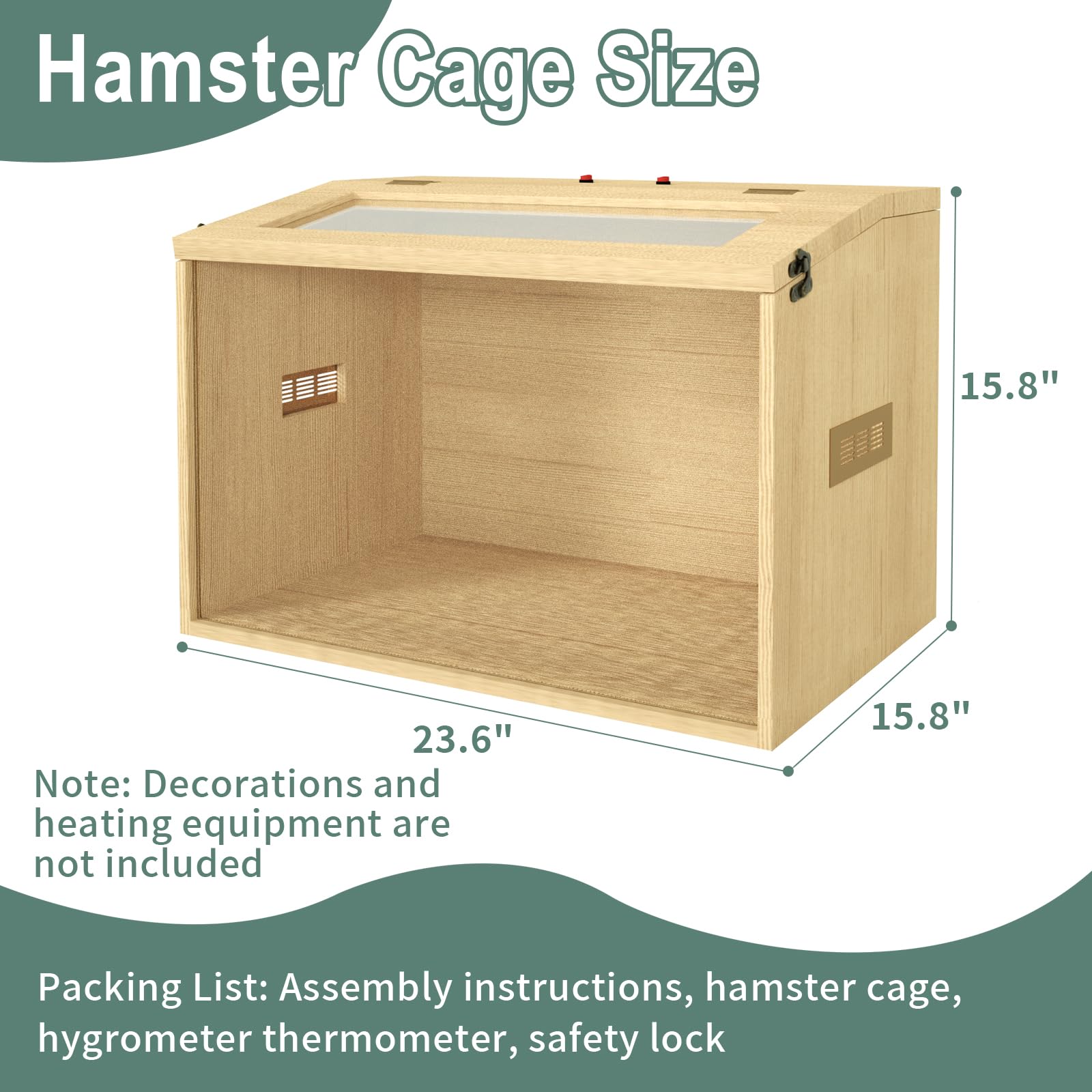 24' Hamster Cage, Top Opening Lockable Roof Door Gerbil Cage, Dwarf Hamster Cage With Hygrometer, Mice And Small Animal Habitat